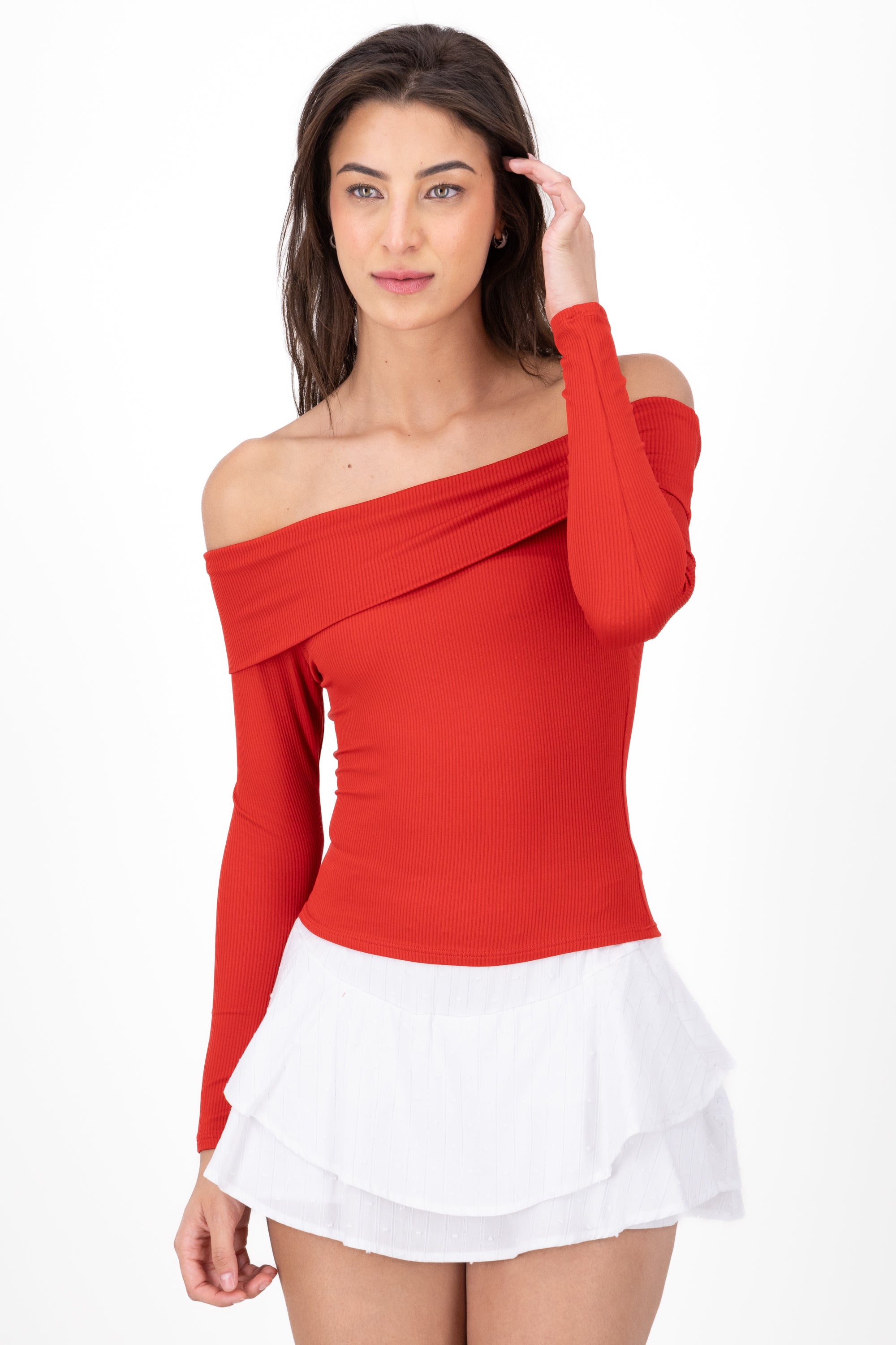 Top Rib Long Sleeve Shadow RED