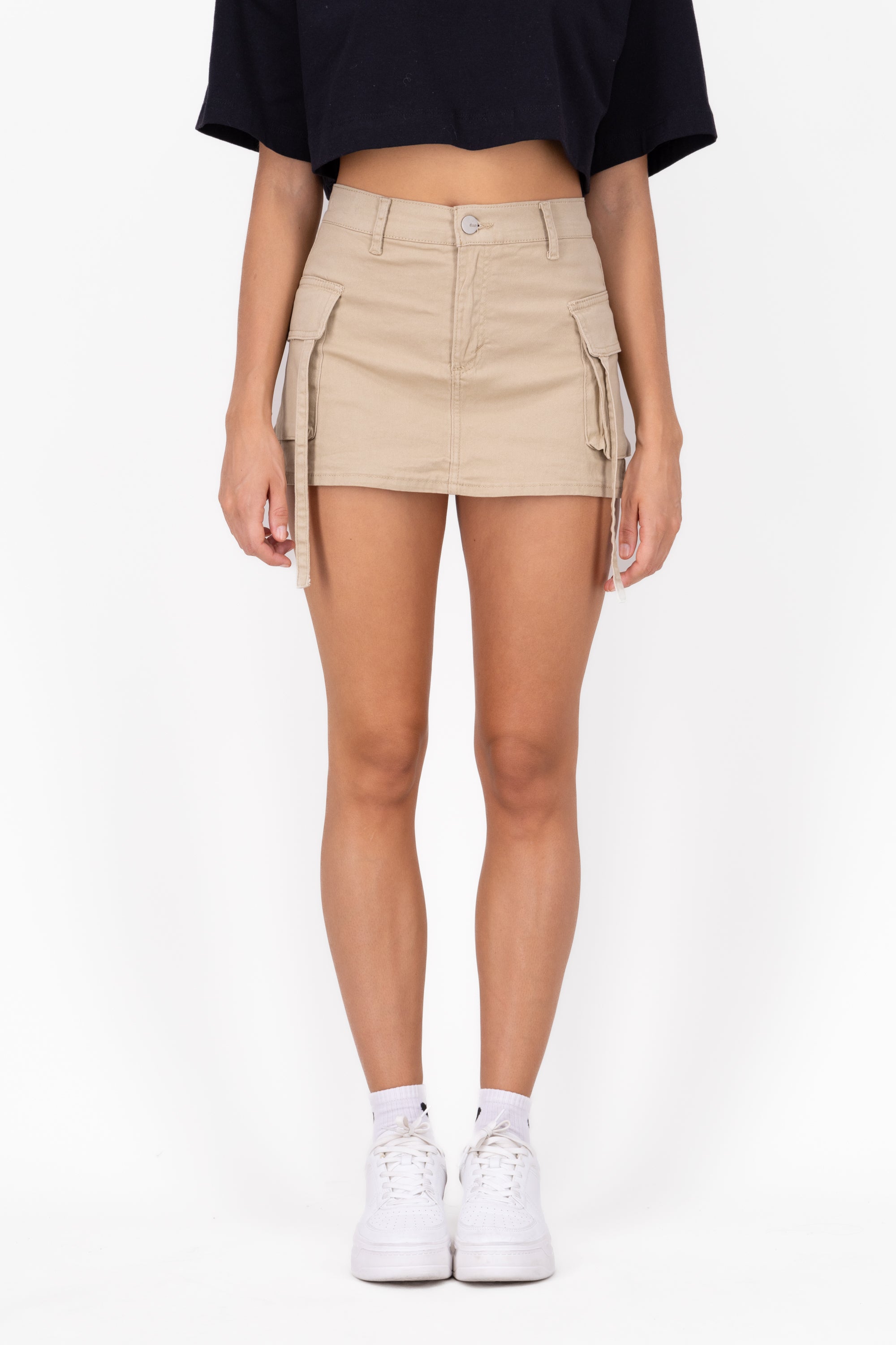 Short Skirt 2 Bags with strips Khaki