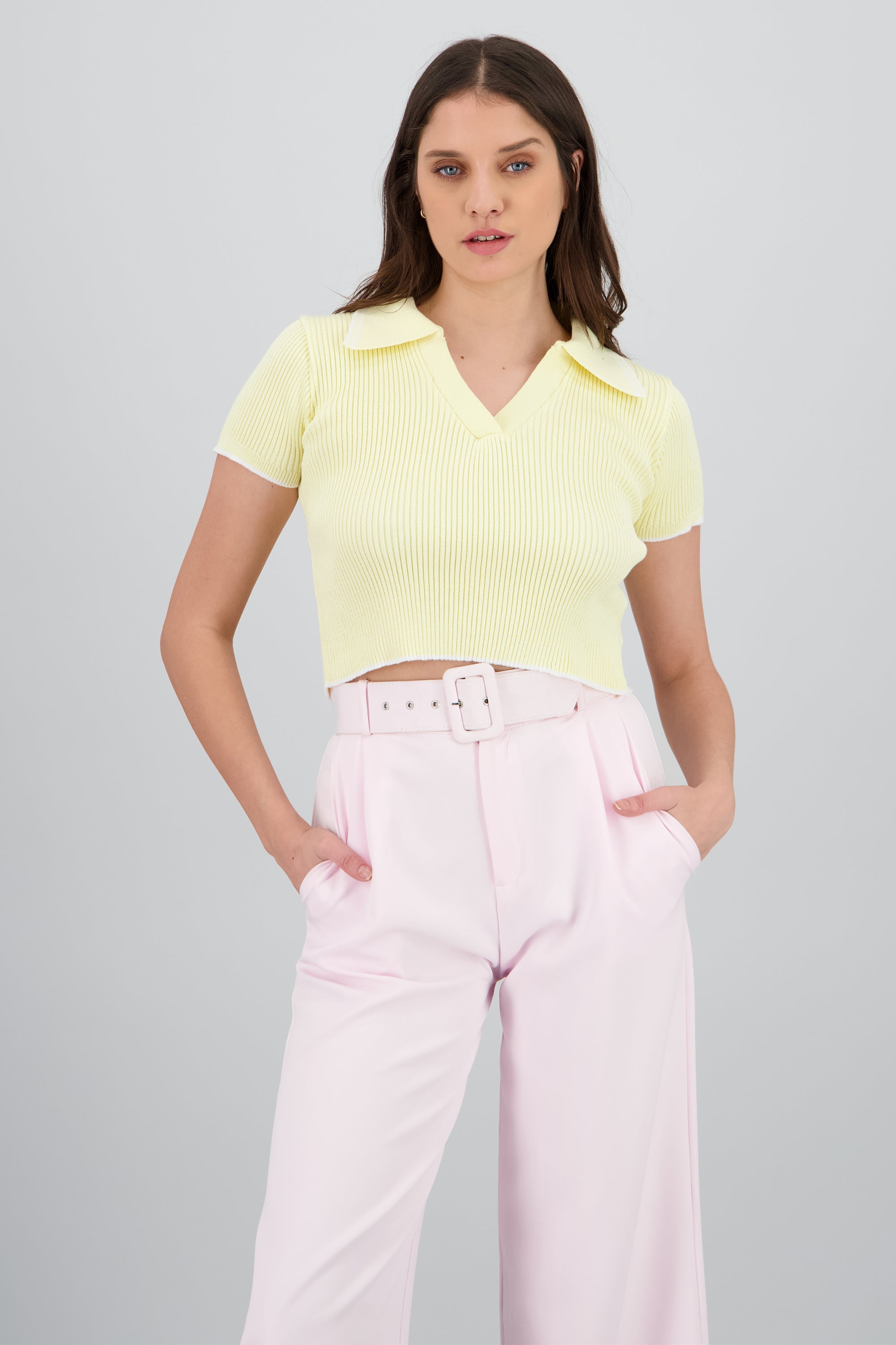 Top polo tejido contraste color Hypsters AMARILLO PASTEL