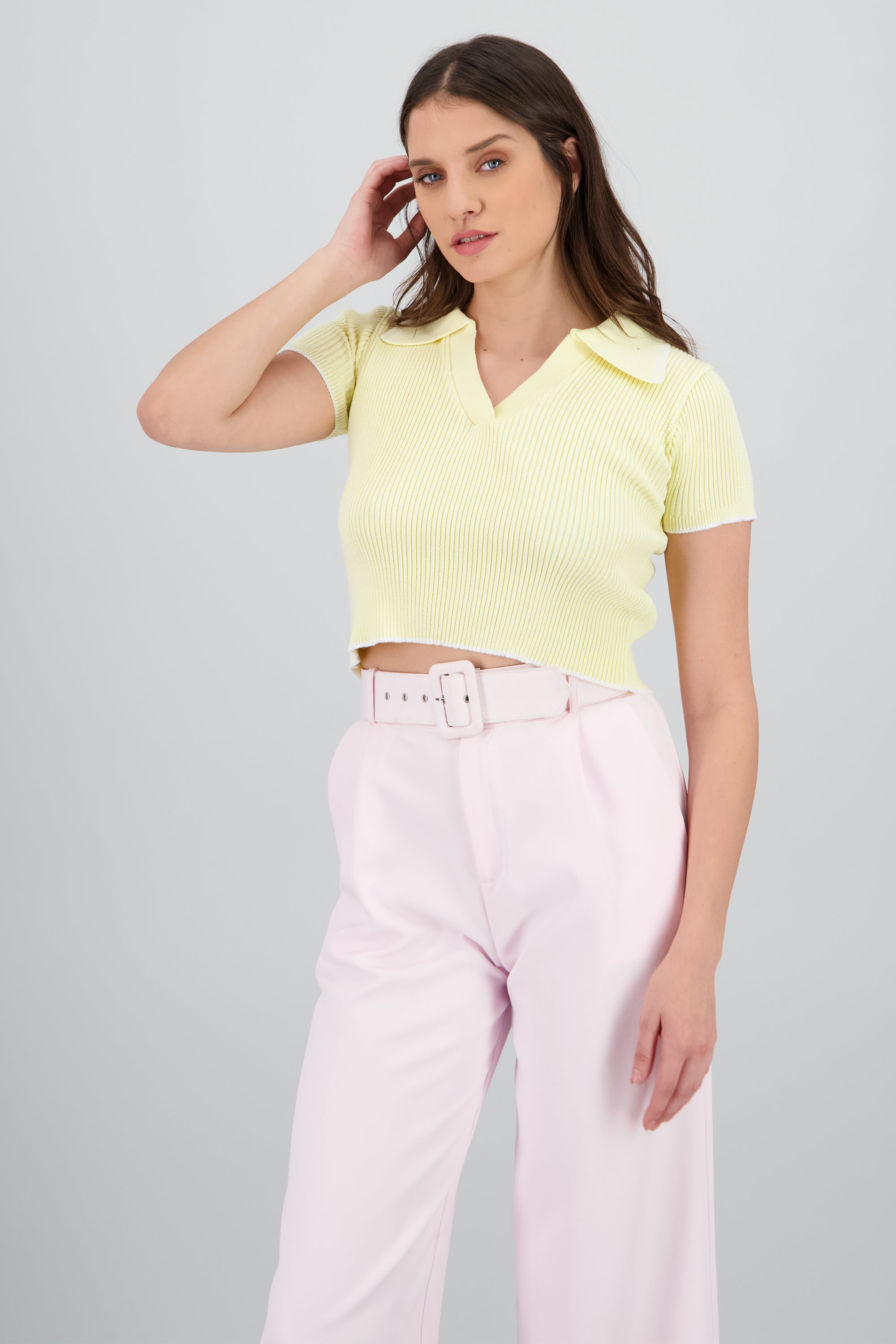Top polo tejido contraste color Hypsters AMARILLO PASTEL