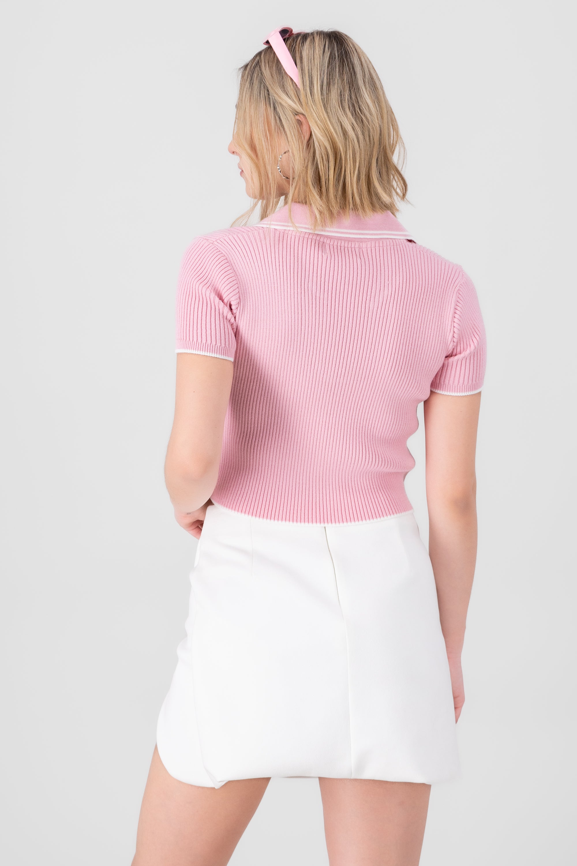TOP POLO FABRIC CONTRAST COLOR HYPSters Pastel pink