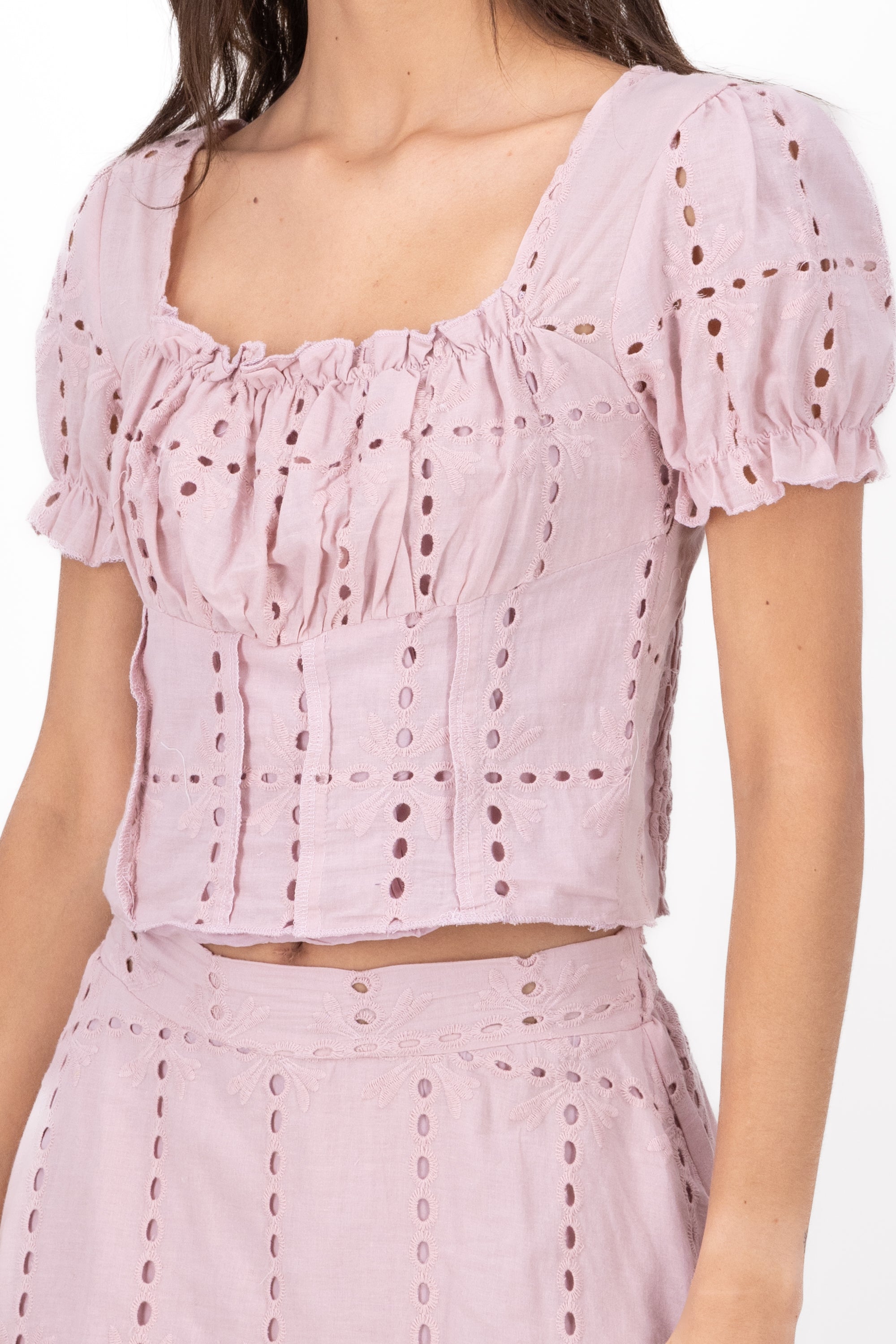 Blusa Manga Corta Bordado Suizo ROSA