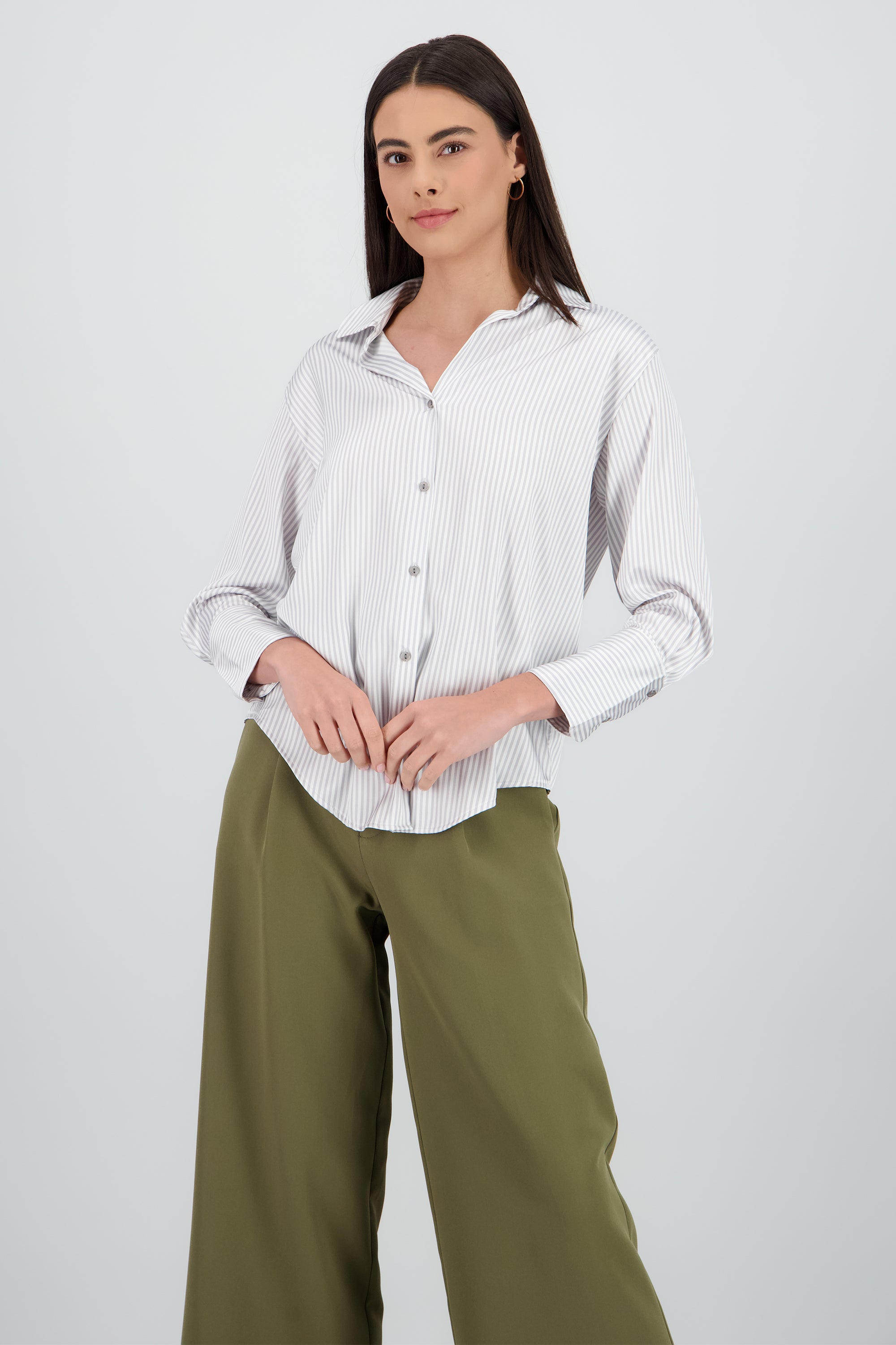 Blusa satin rayas manga larga Hypsters GRIS