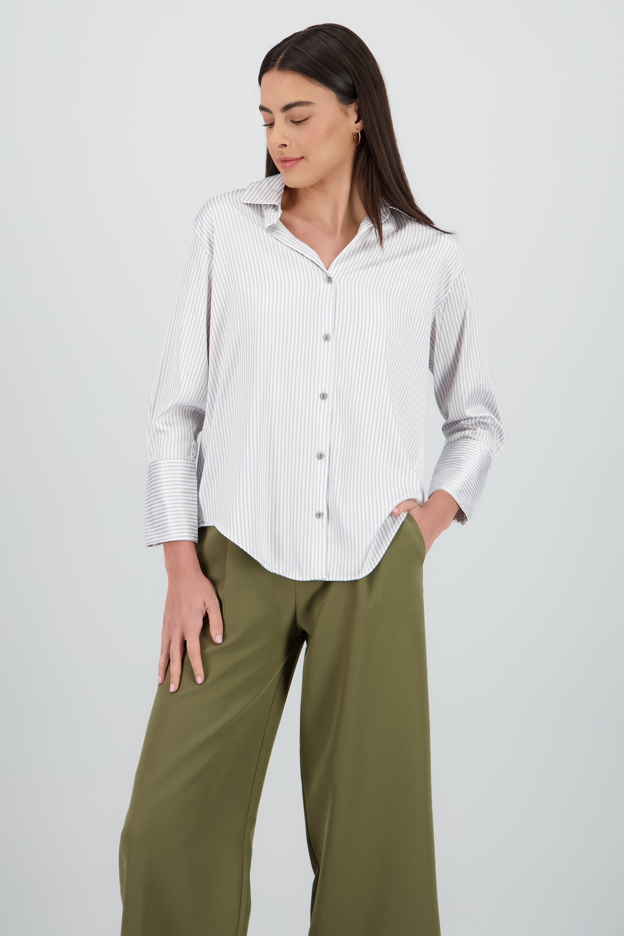 Blusa satin rayas manga larga Hypsters GRIS
