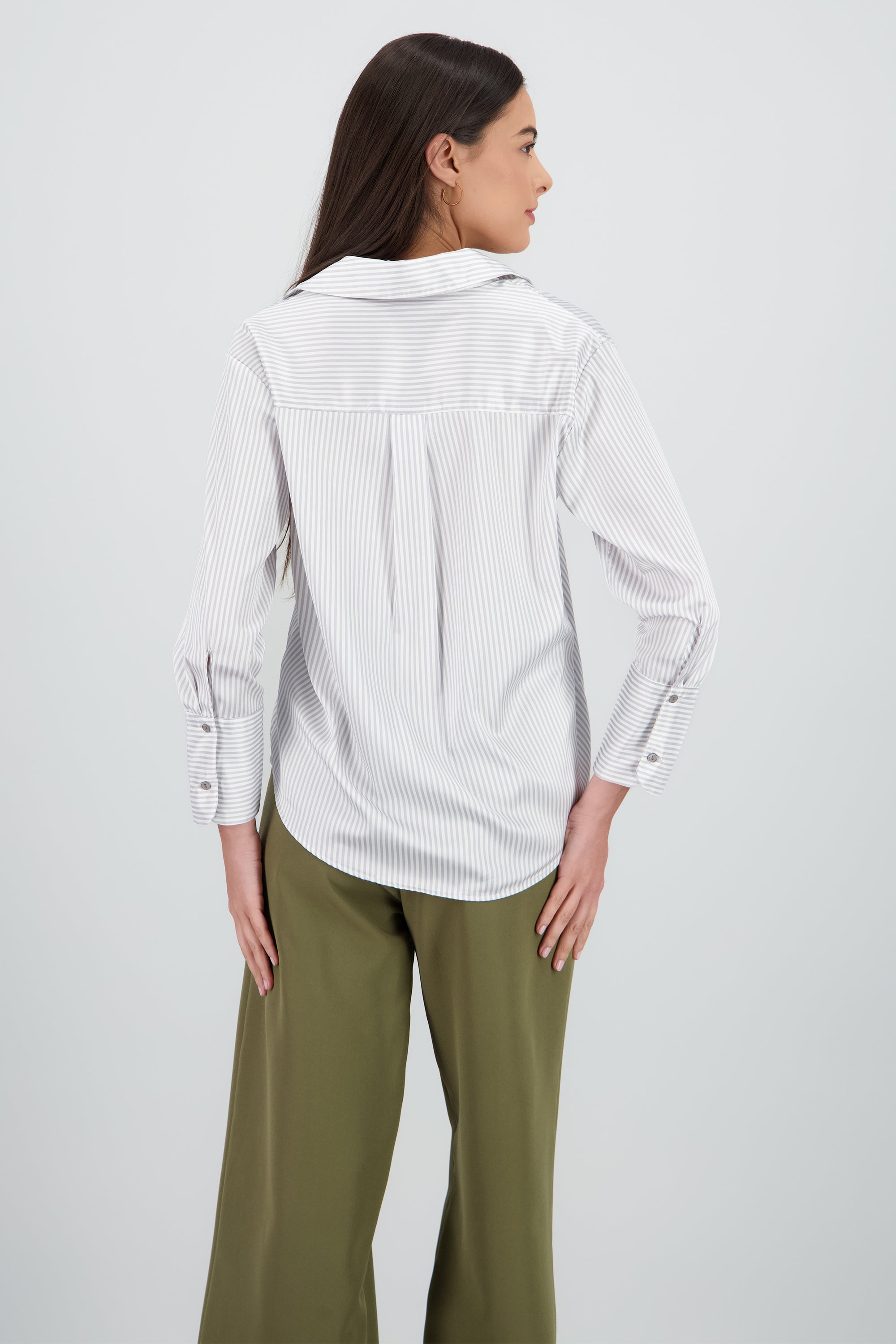 Blusa satin rayas manga larga Hypsters GRIS