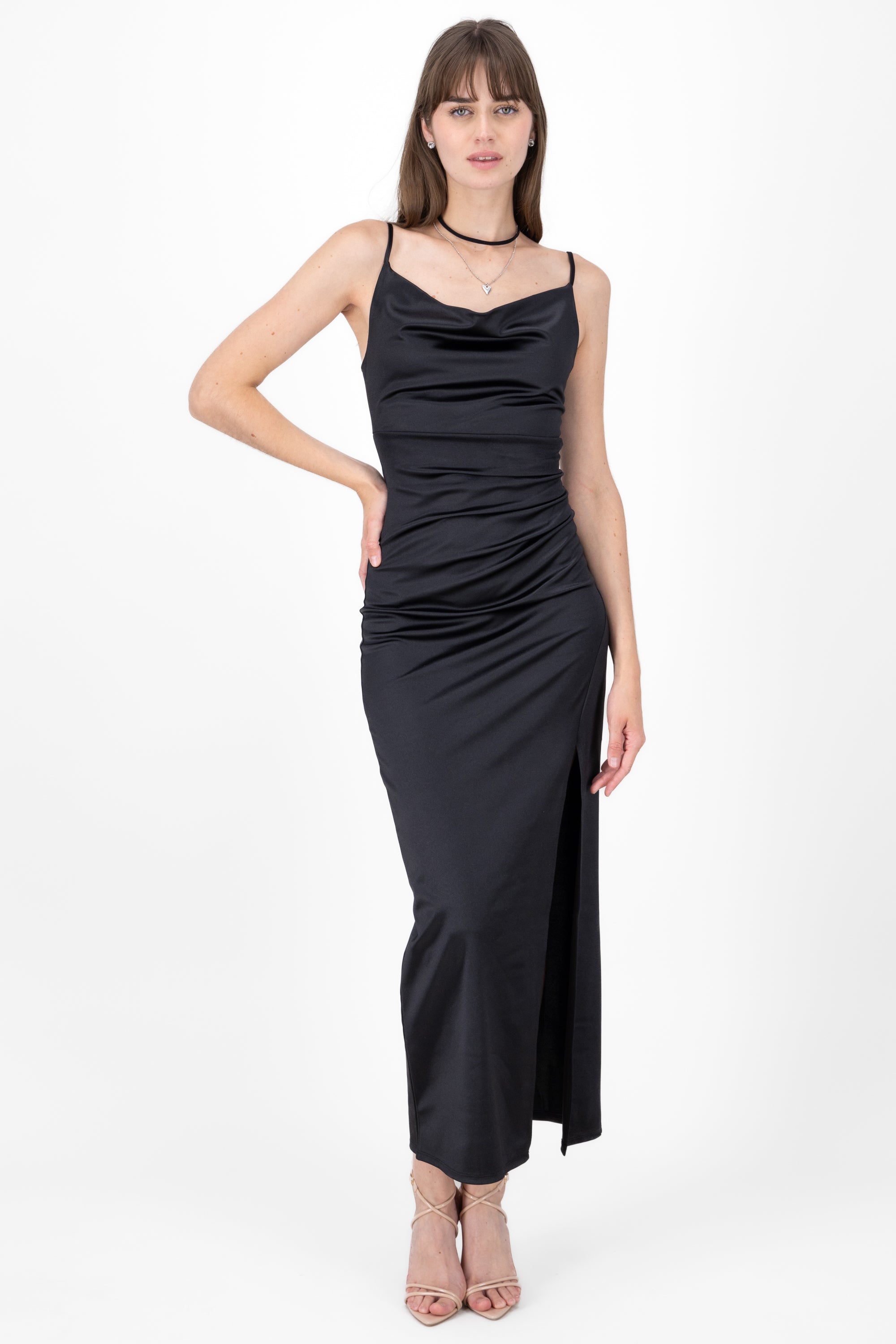 Satin Maxi Dress with back detail BLACK