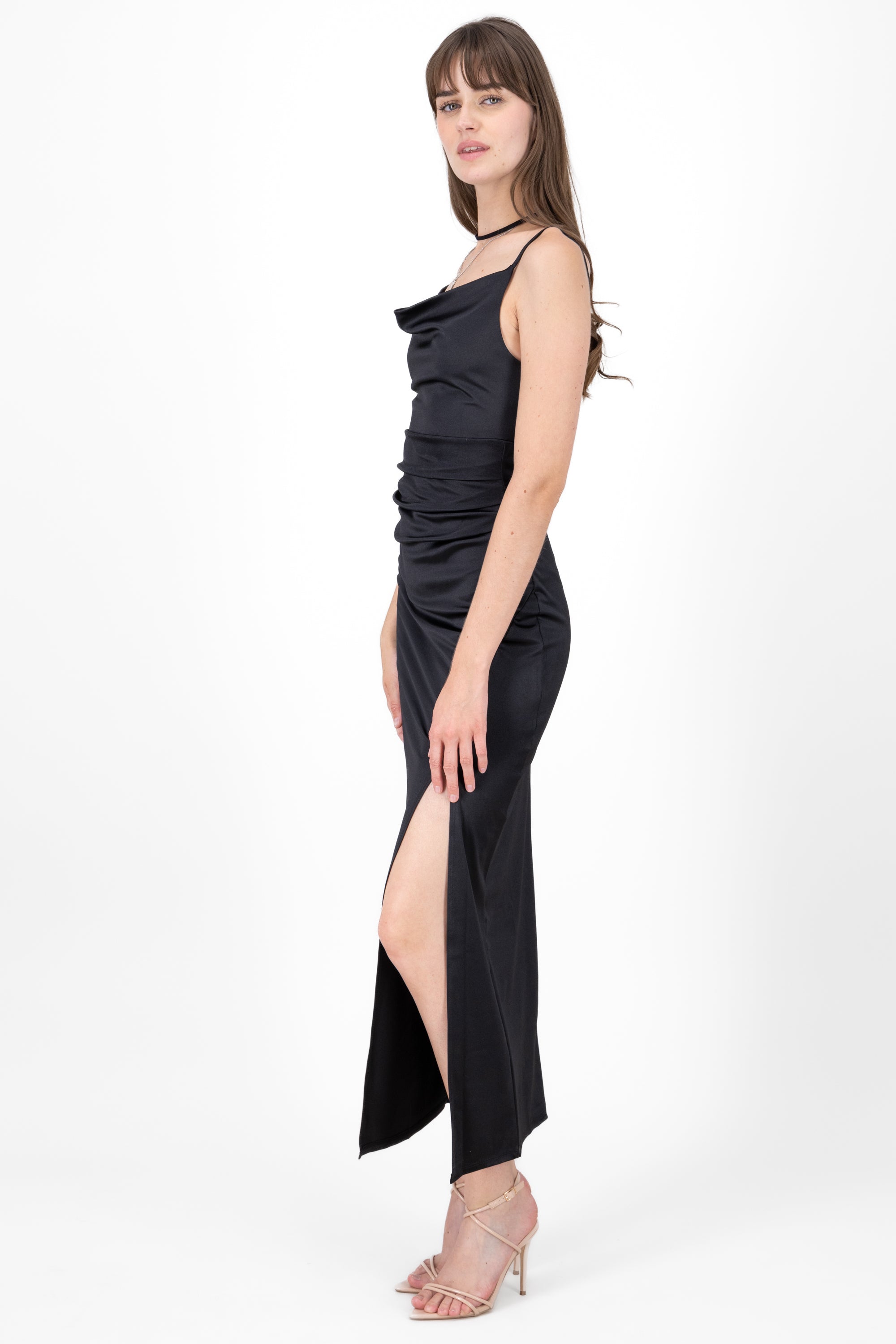 Satin Maxi Dress with back detail BLACK