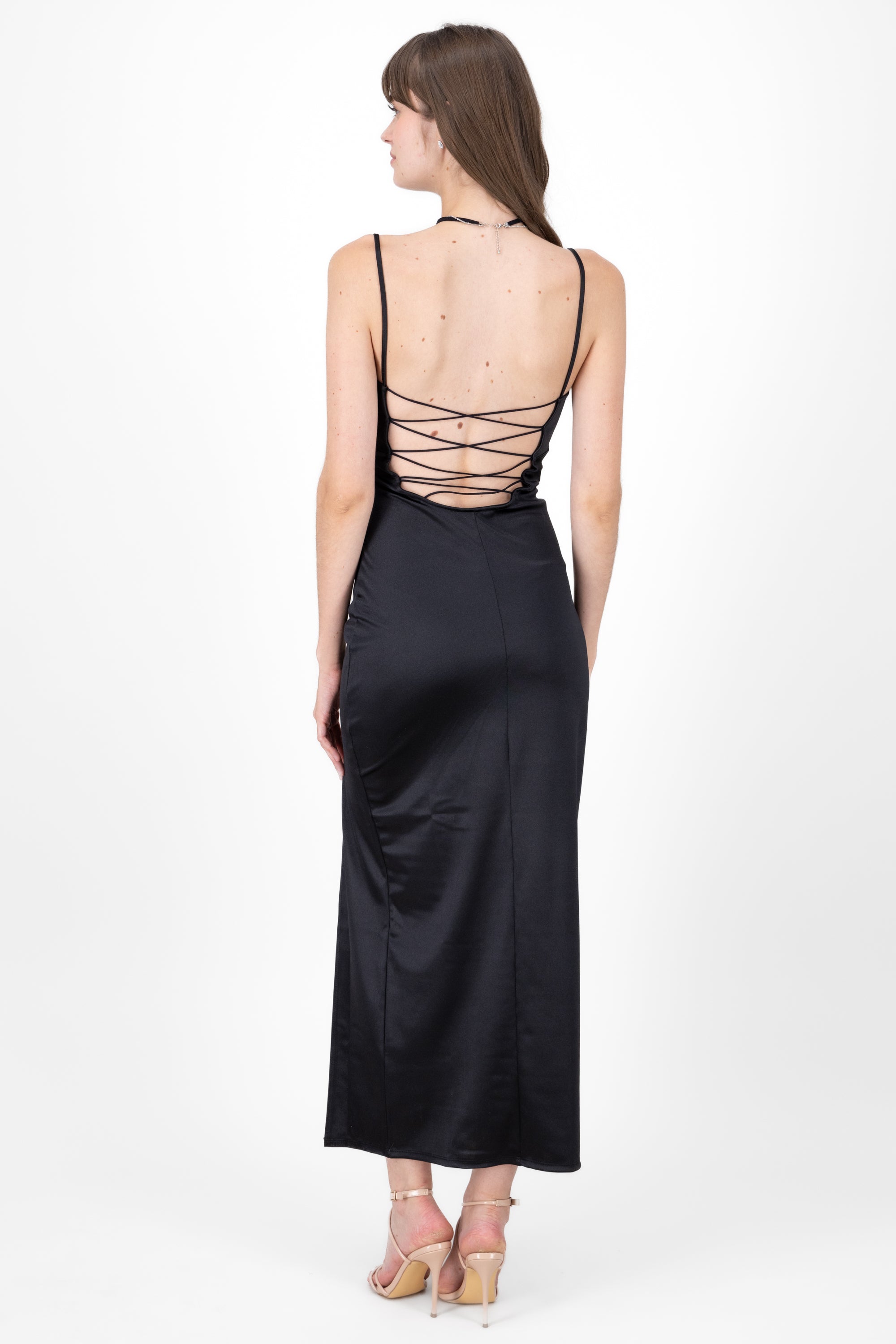 Satin Maxi Dress with back detail BLACK