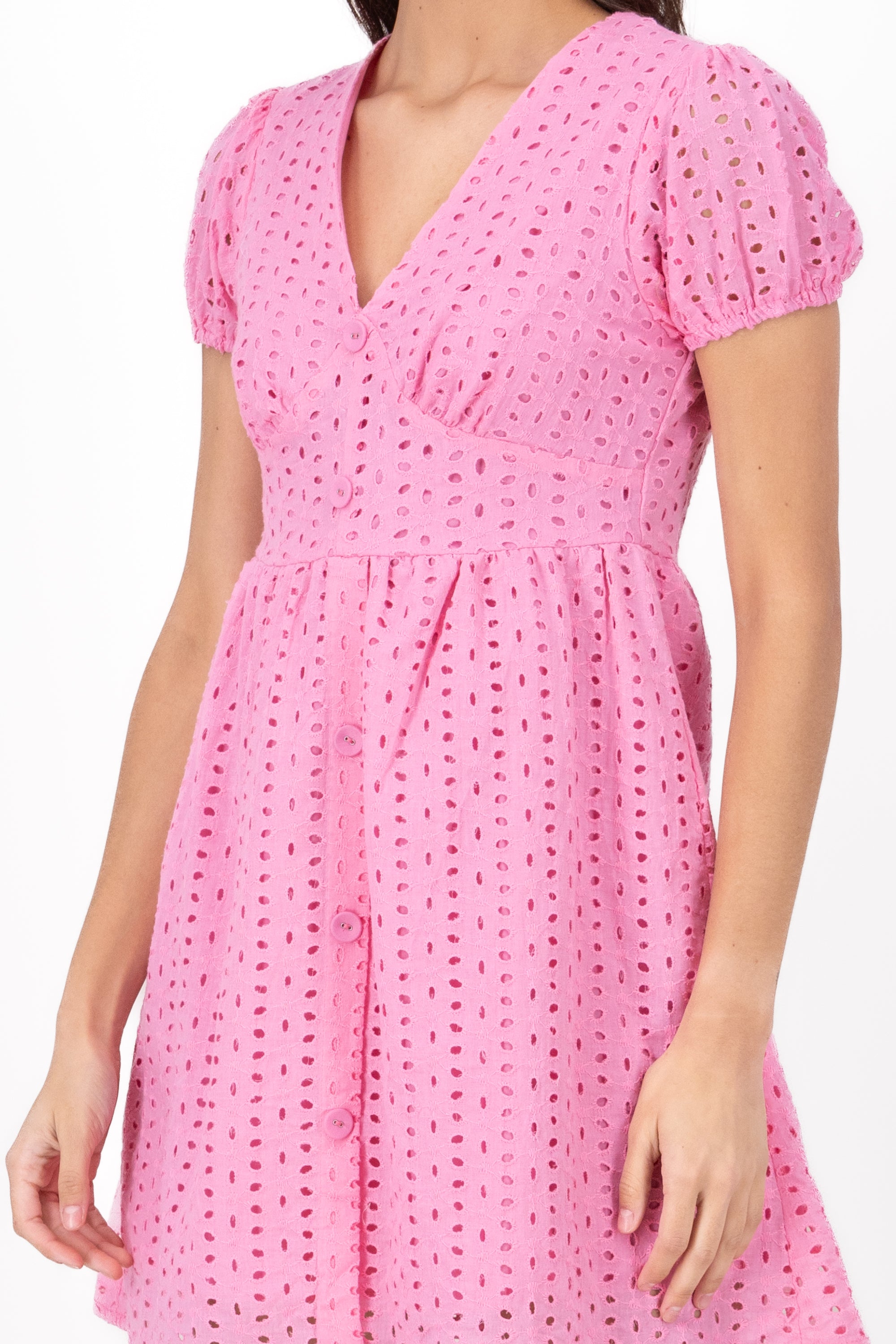 Vestido Bordado Suizo Botones ROSA