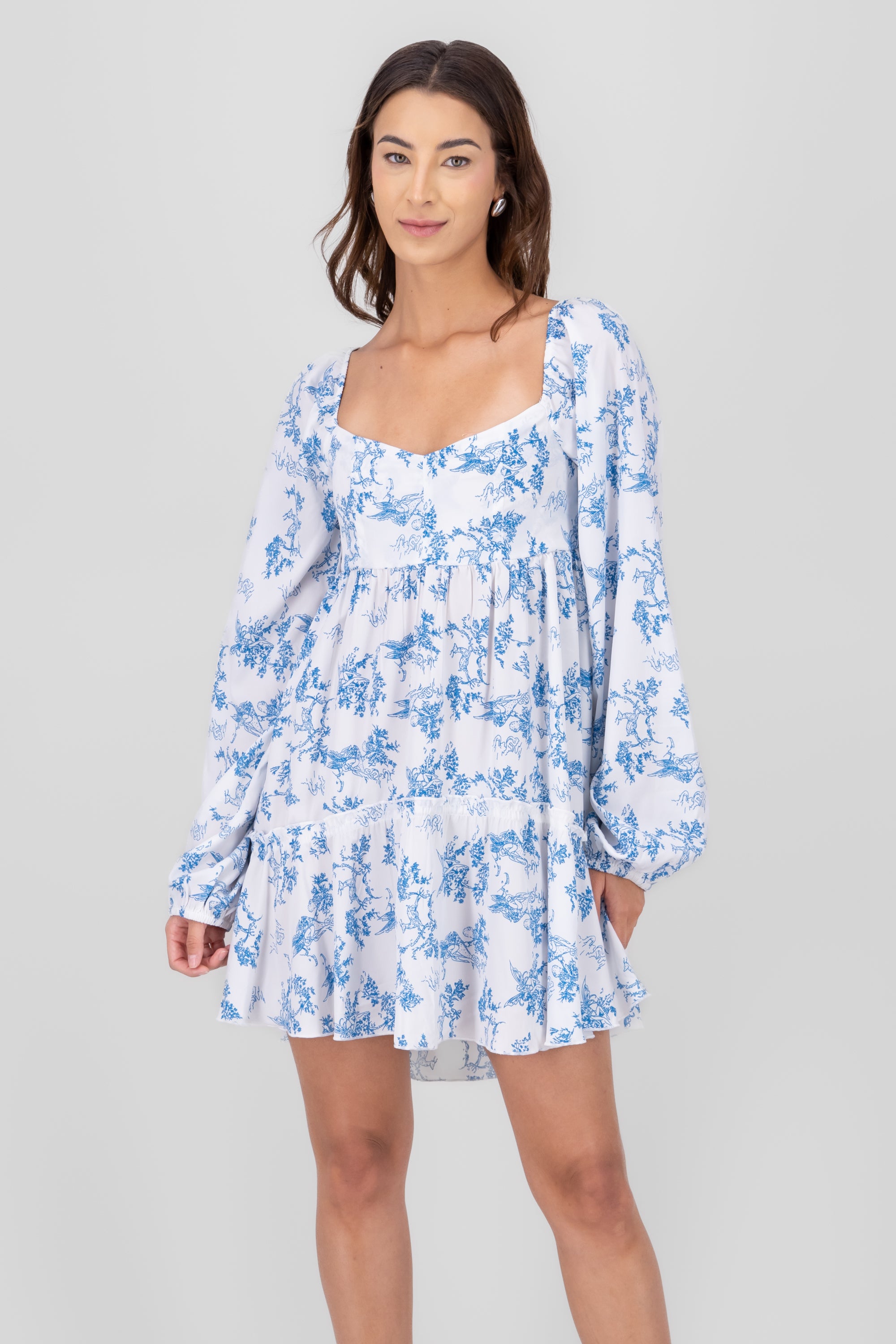 Short long sleeve dress Combo blue