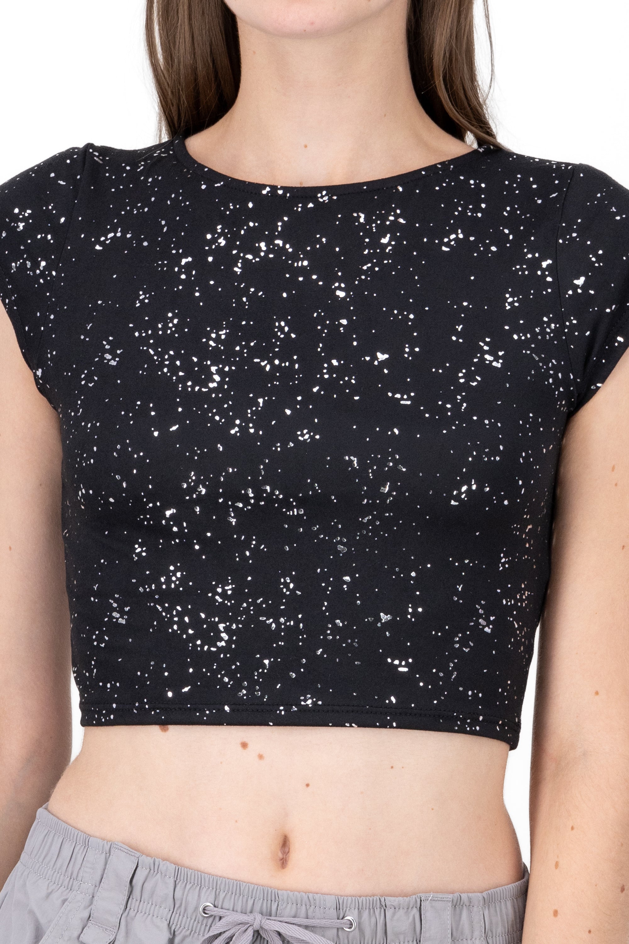 Top crop metalico manchas NEGRO