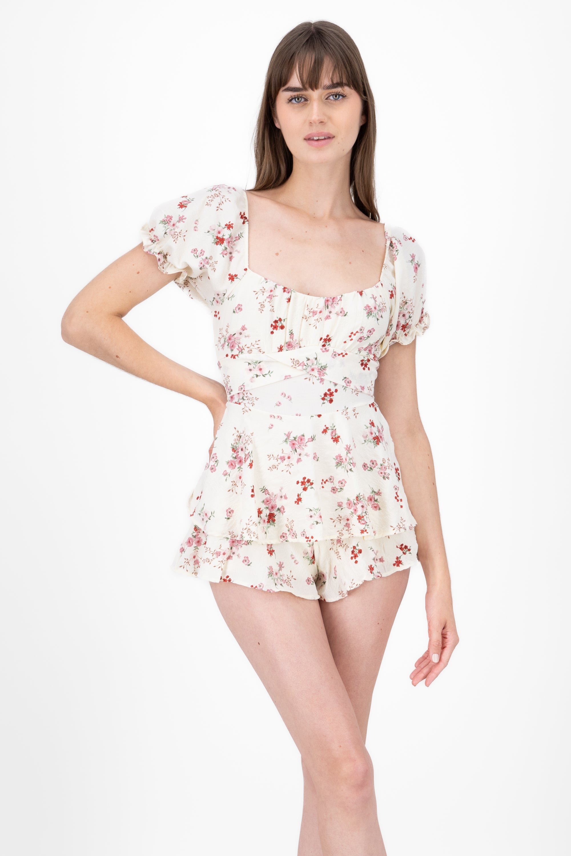 Romper olanes textura flores HUESO COMBO