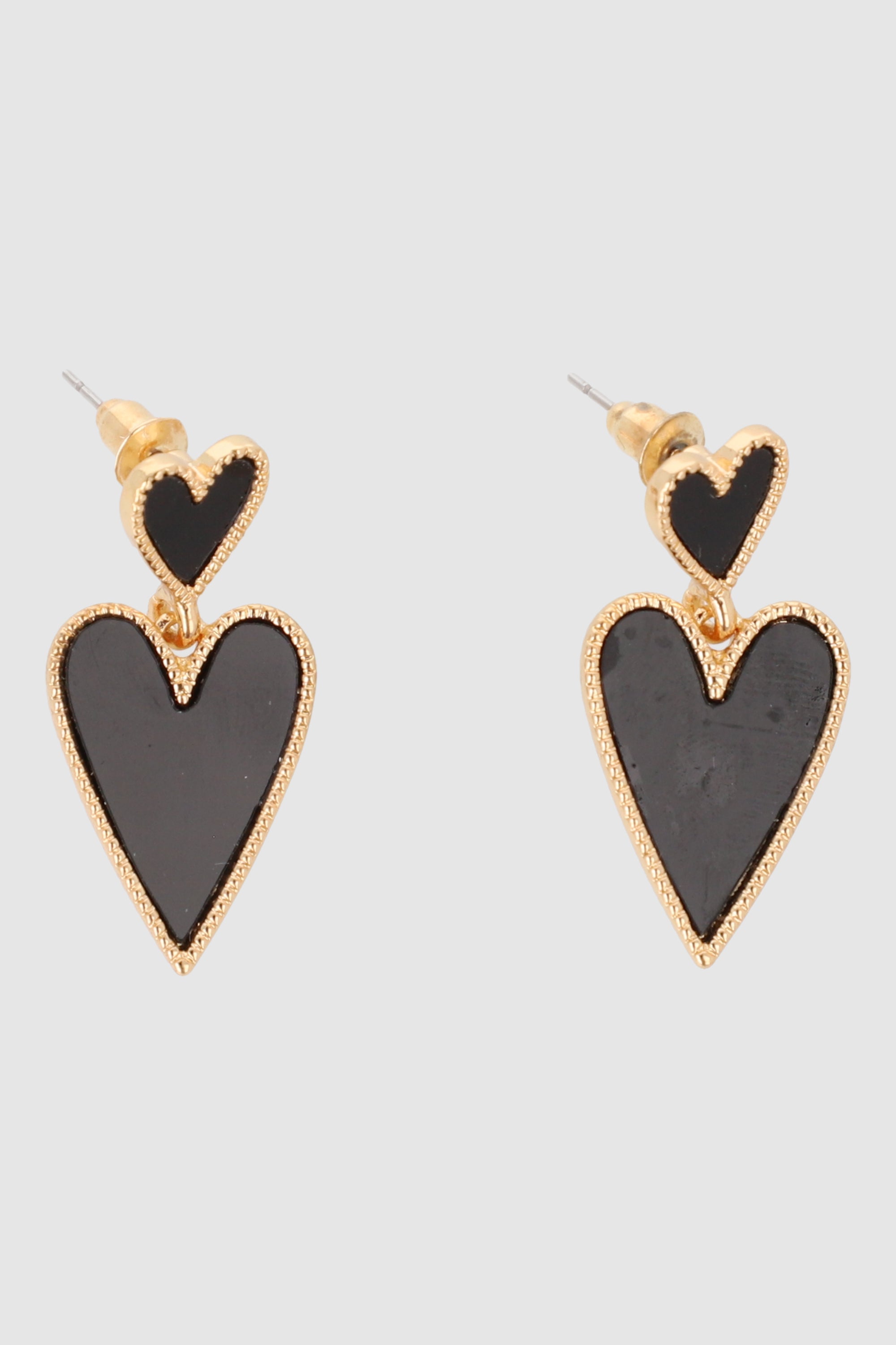 Aretes de doble corazón esmaltados NEGRO