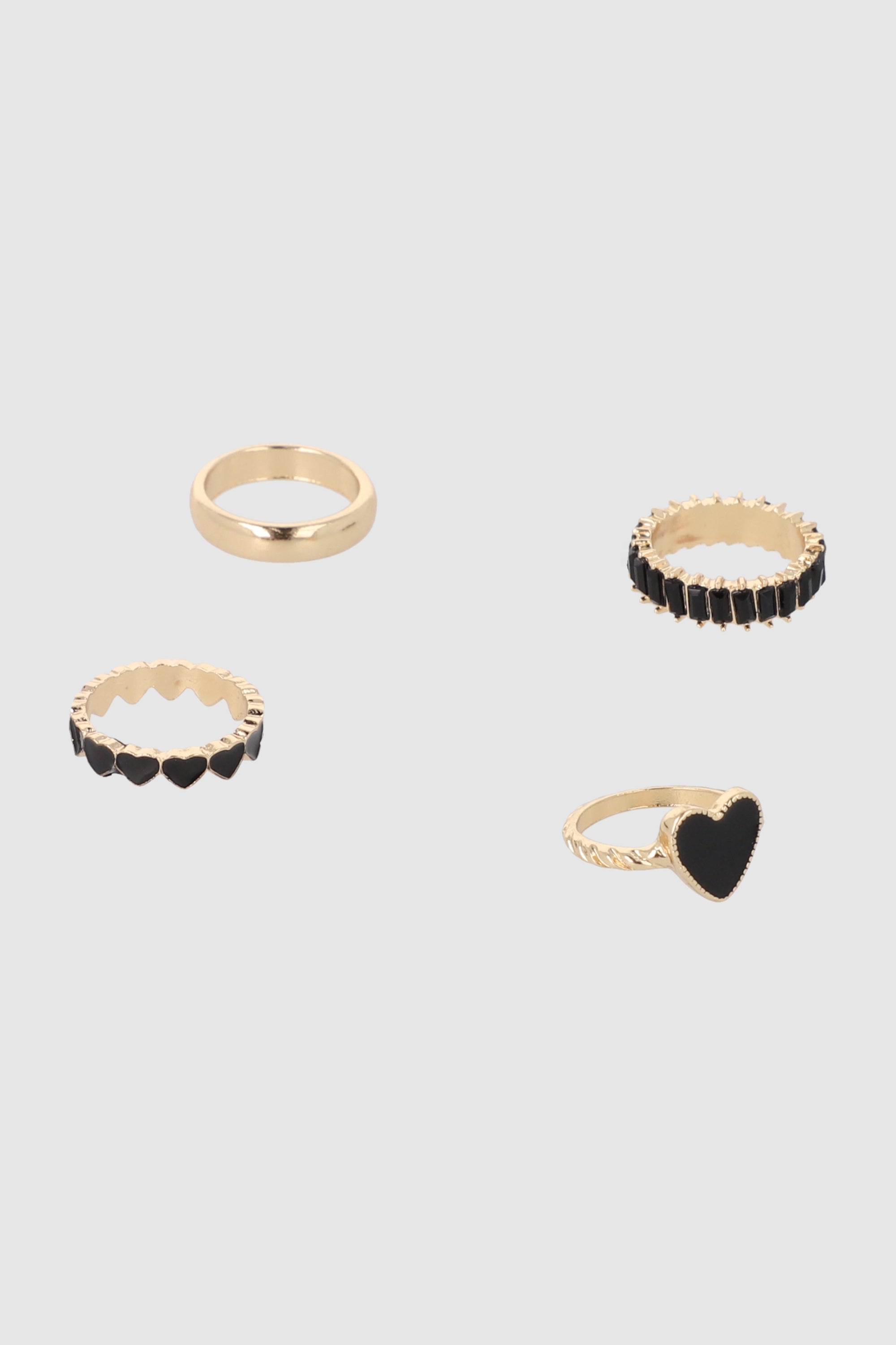 Set 4 Rings Hearts BLACK