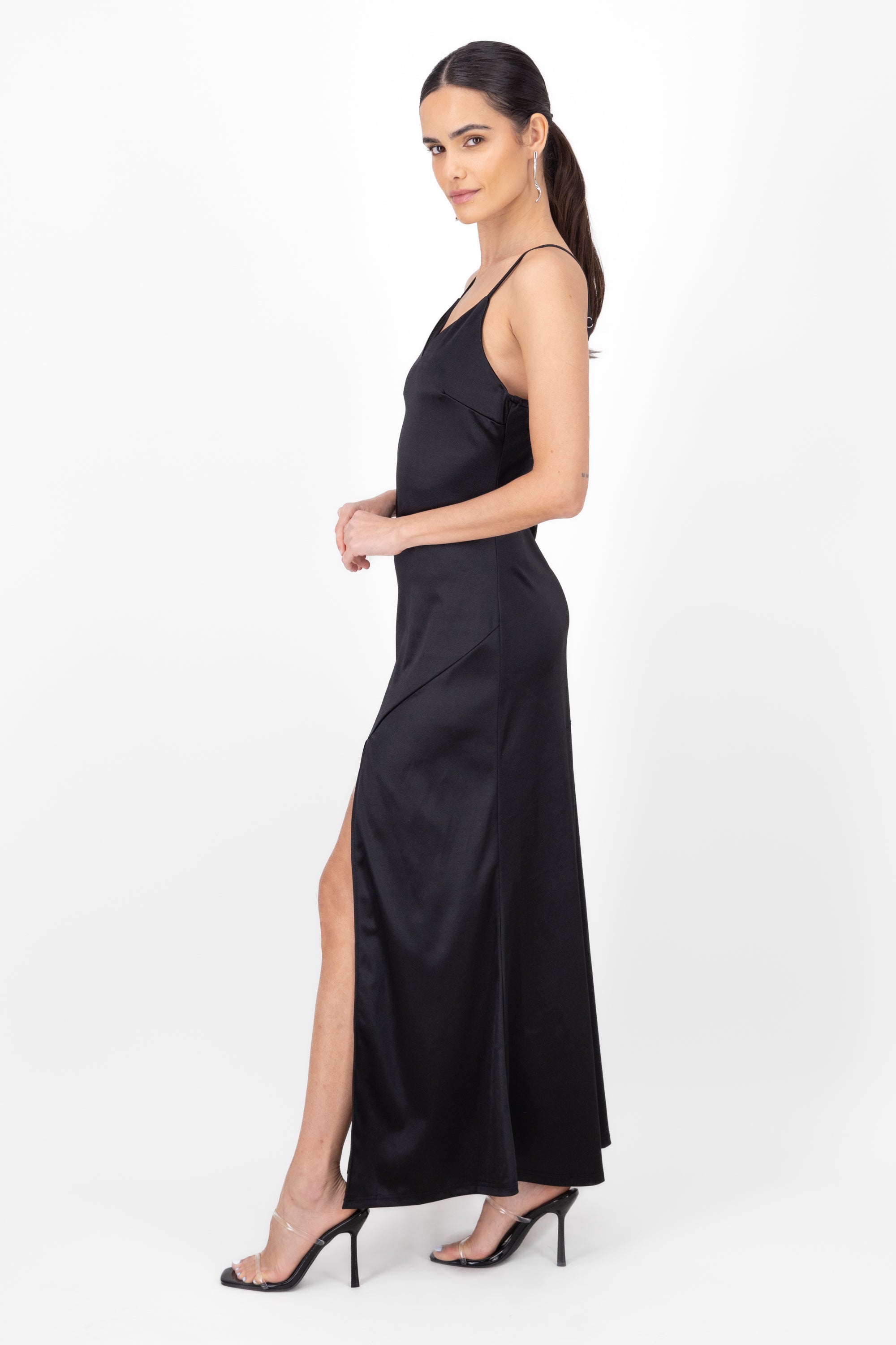 Maxi Dress open leg BLACK