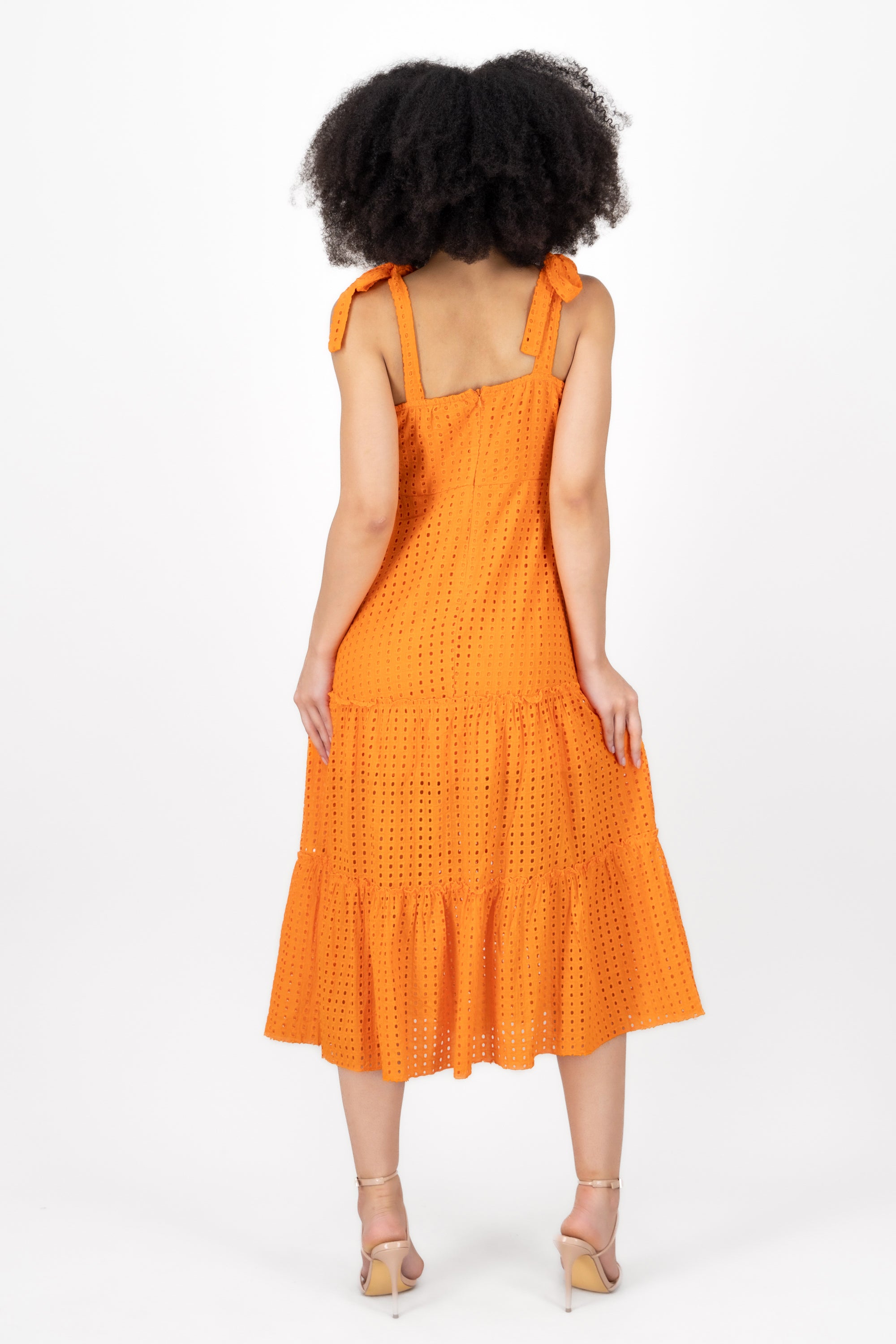 Vestido midi tirante lazo algodon eyelet Hypsters NARANJA