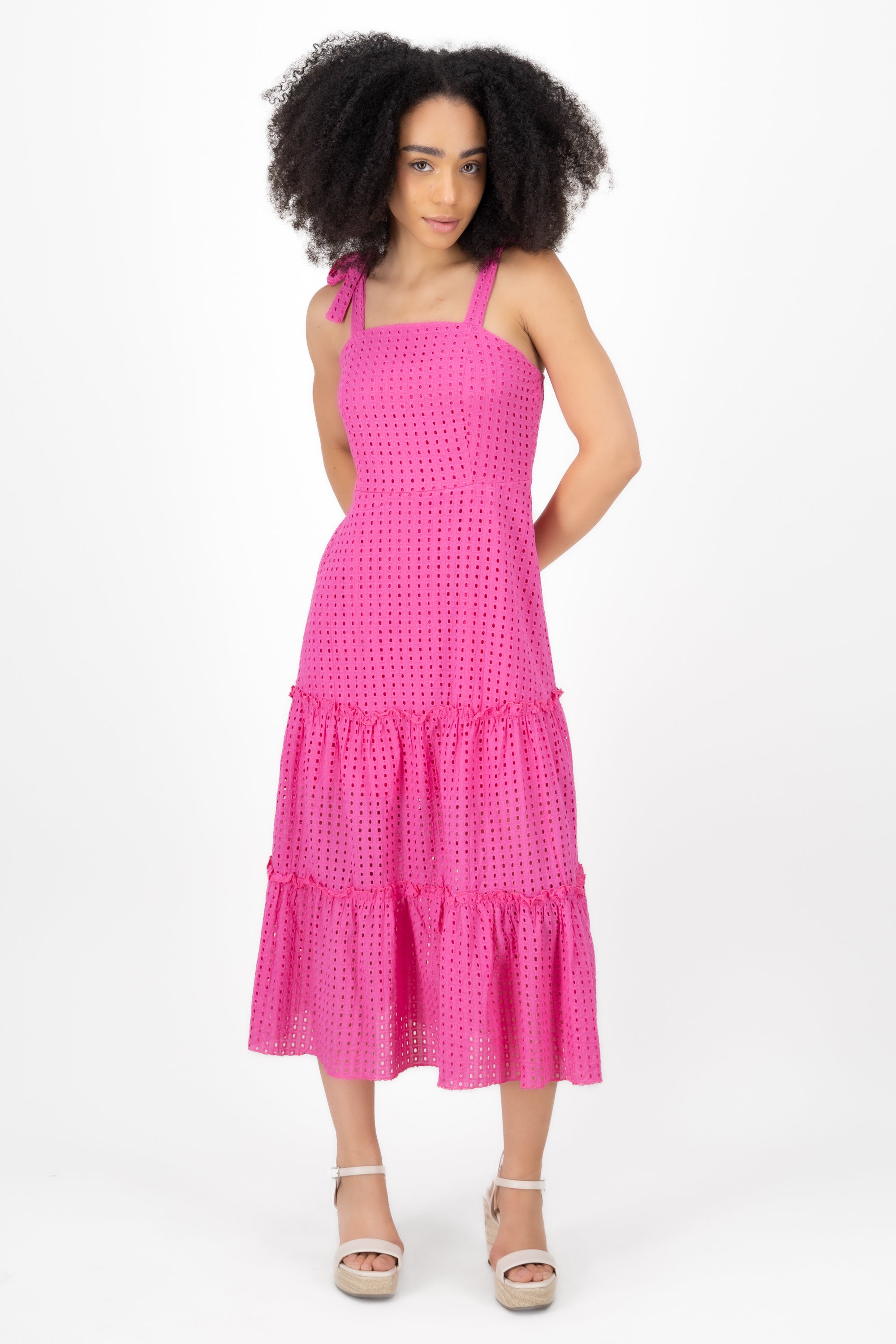 Vestido midi tirante lazo algodon eyelet Hypsters ROSA