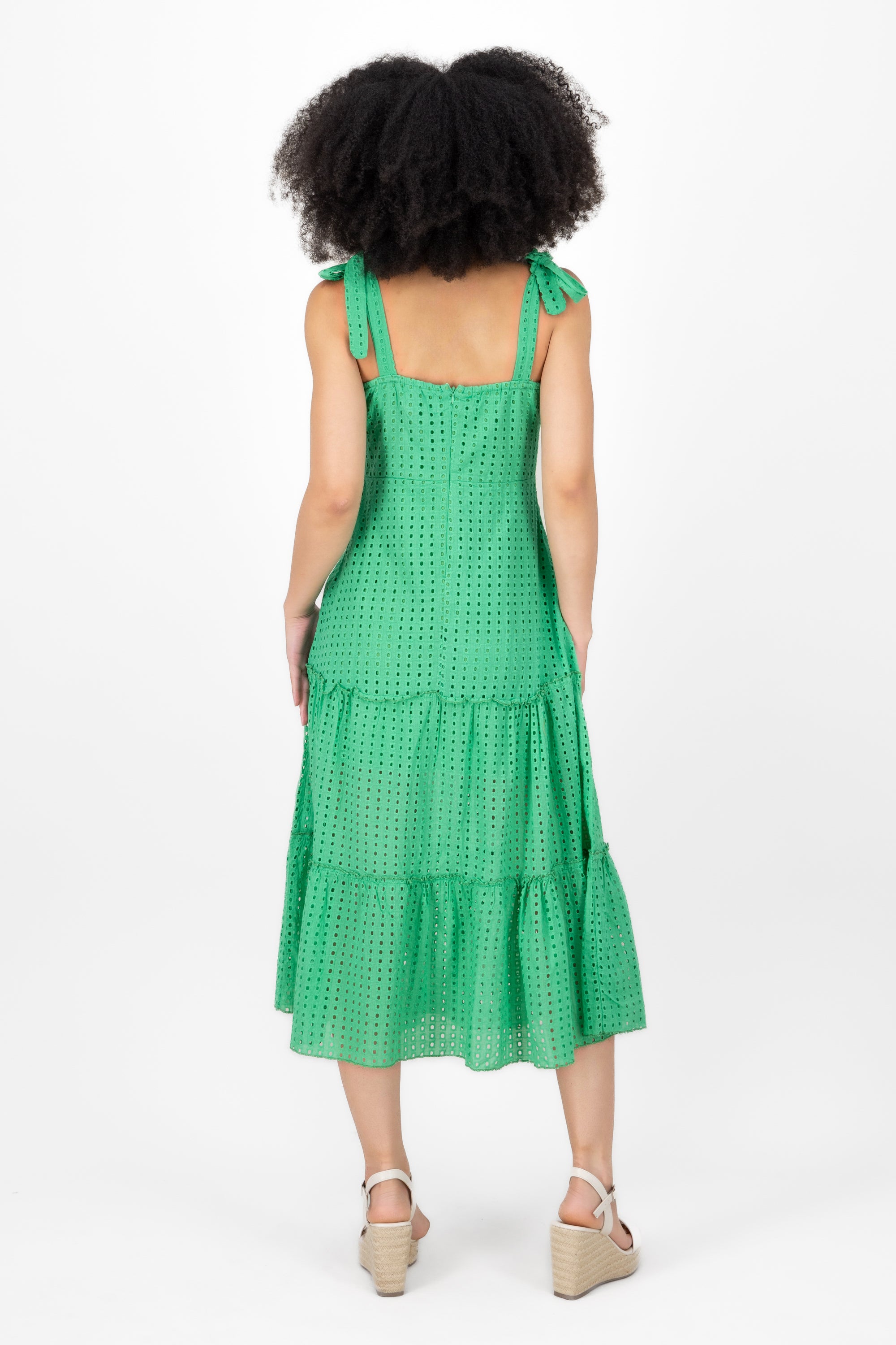 Vestido midi tirante lazo algodon eyelet Hypsters VERDE