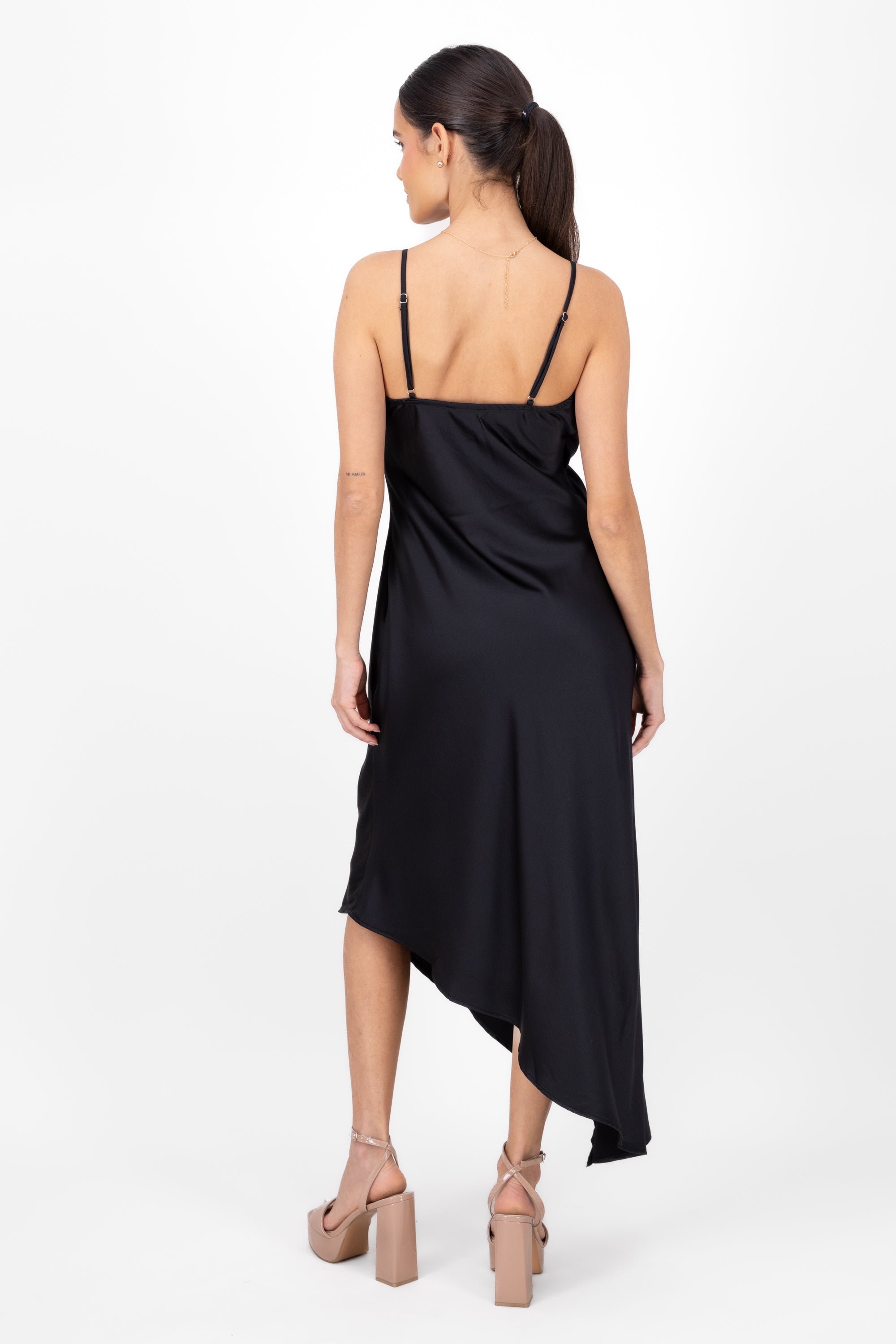 Asimetric Maxi Cascada Neck Dress BLACK