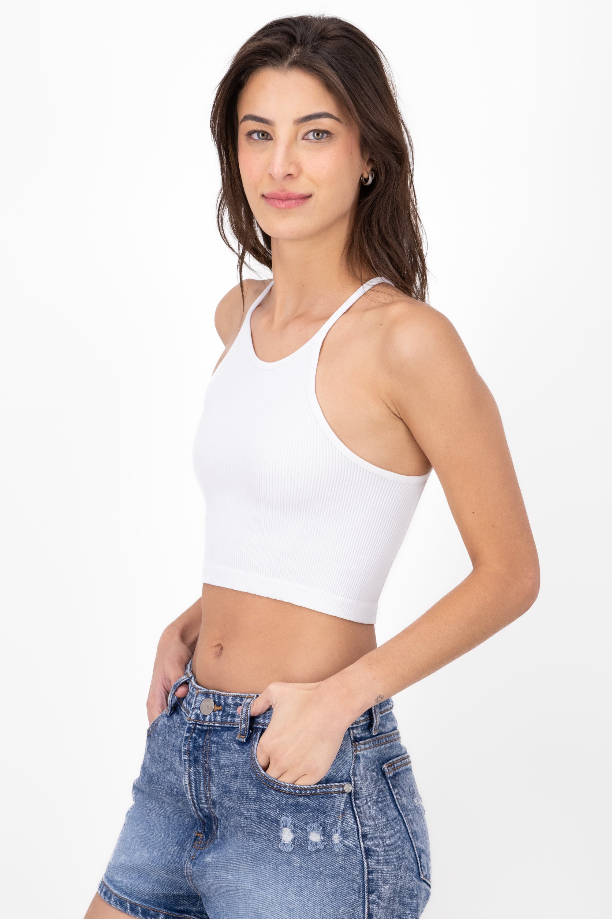 Top Seamless Sin Manga Liso BLANCO