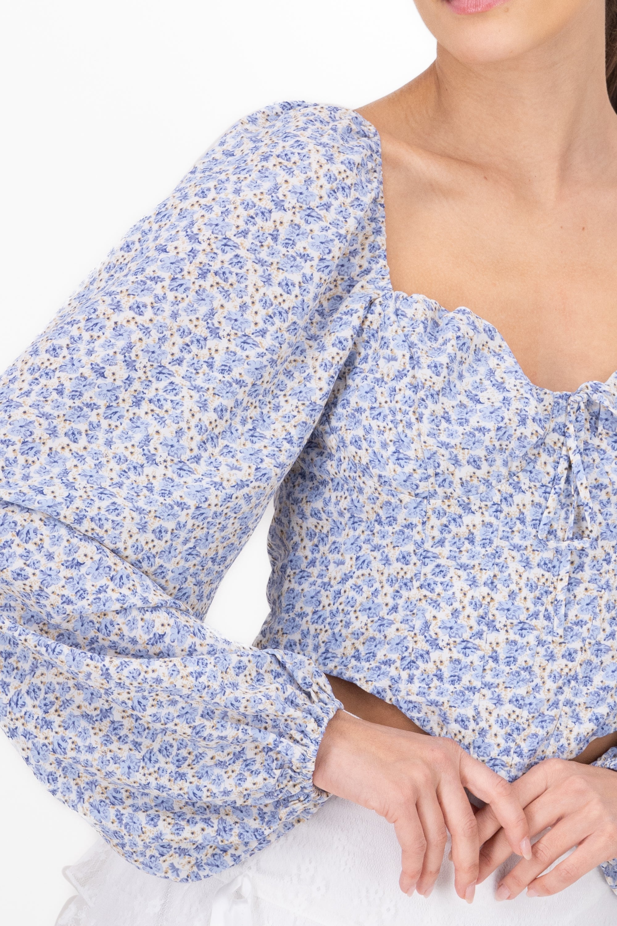 Long sleeve blouse with flower print Combo blue