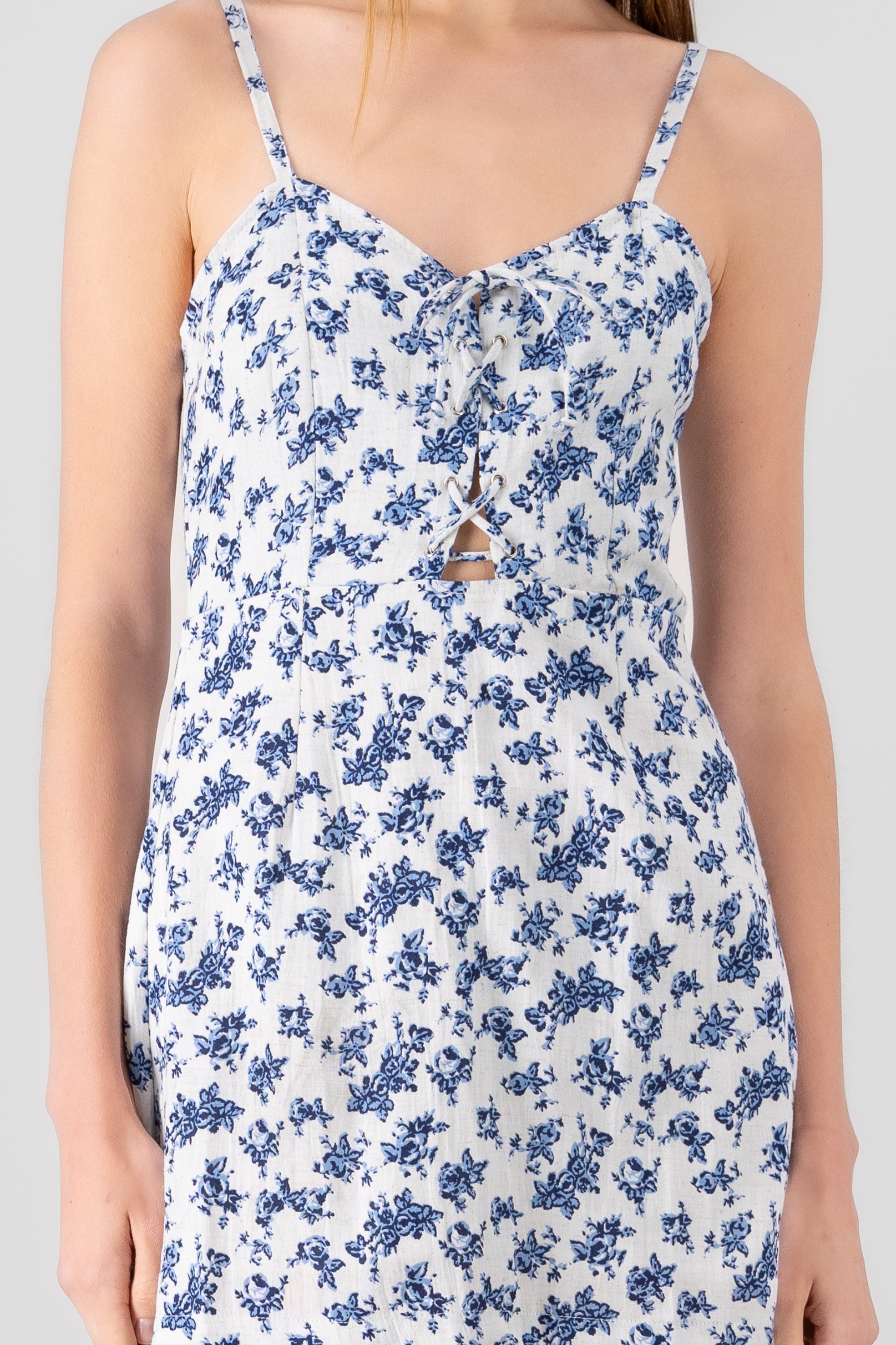 Vestido mini de lino estampado flores BLANCO COMBO