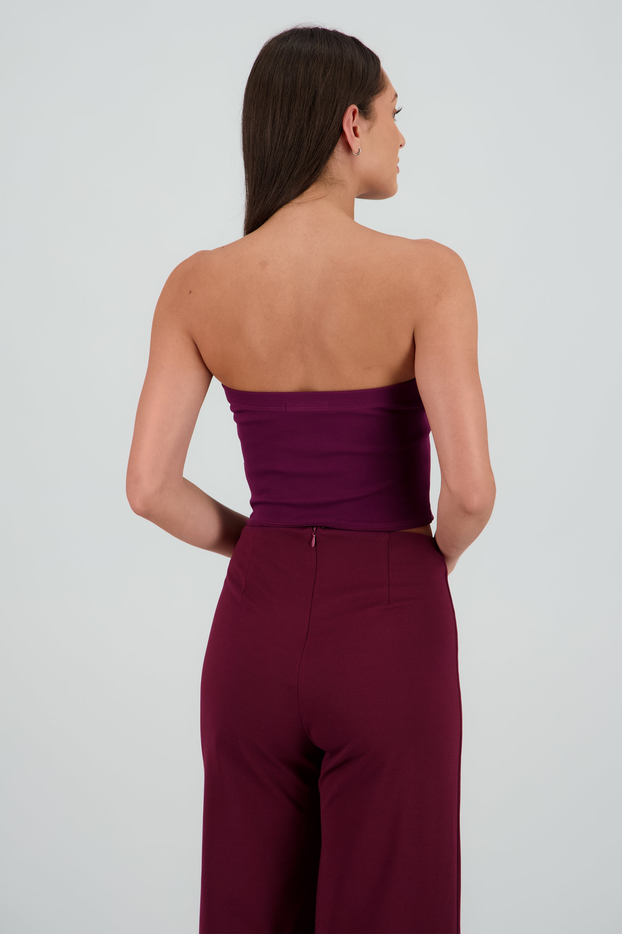Top strapless detalle moños CIRUELA