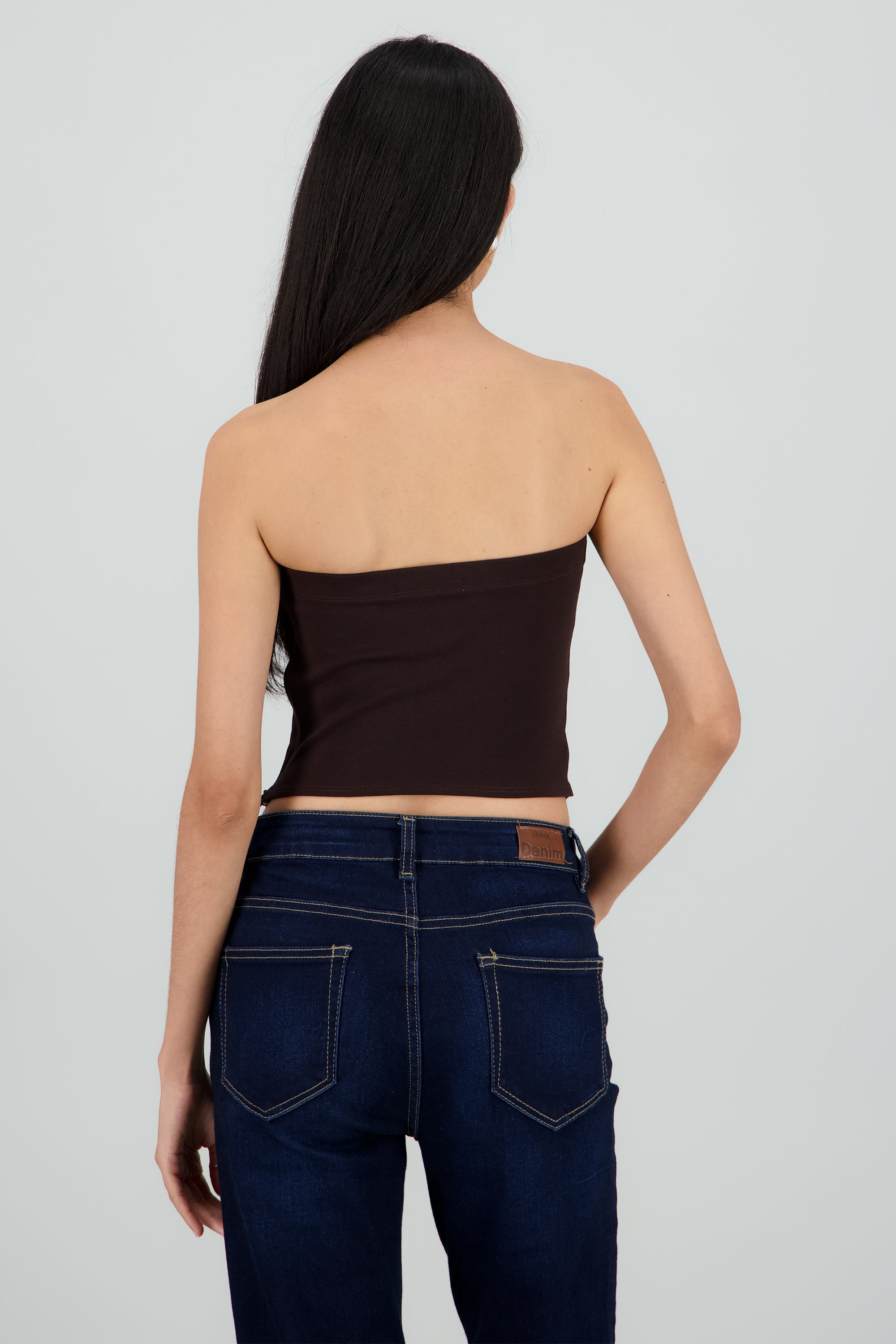 Top strapless detalle moños CHOCOLATE