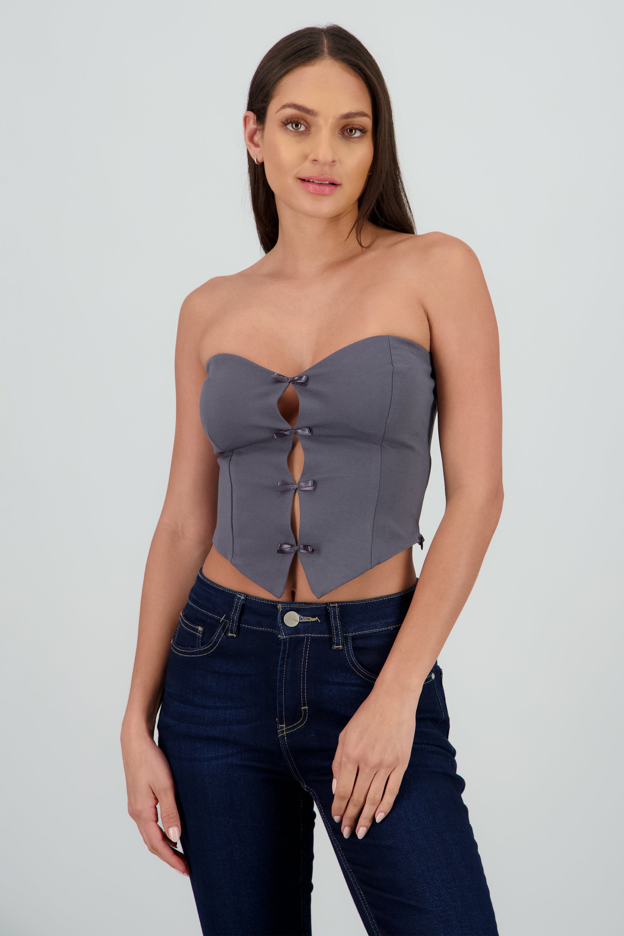 Top strapless detalle moños GRIS OBSCURO