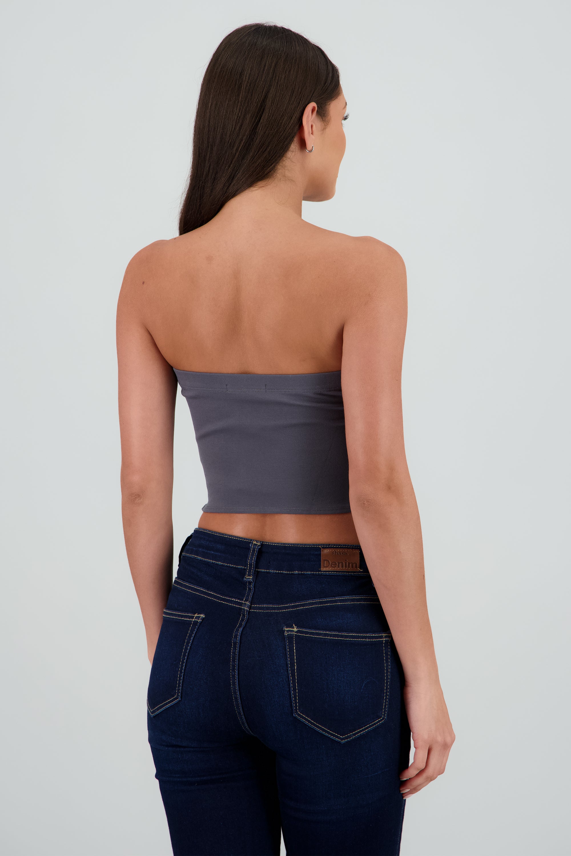 Top strapless detalle moños GRIS OBSCURO