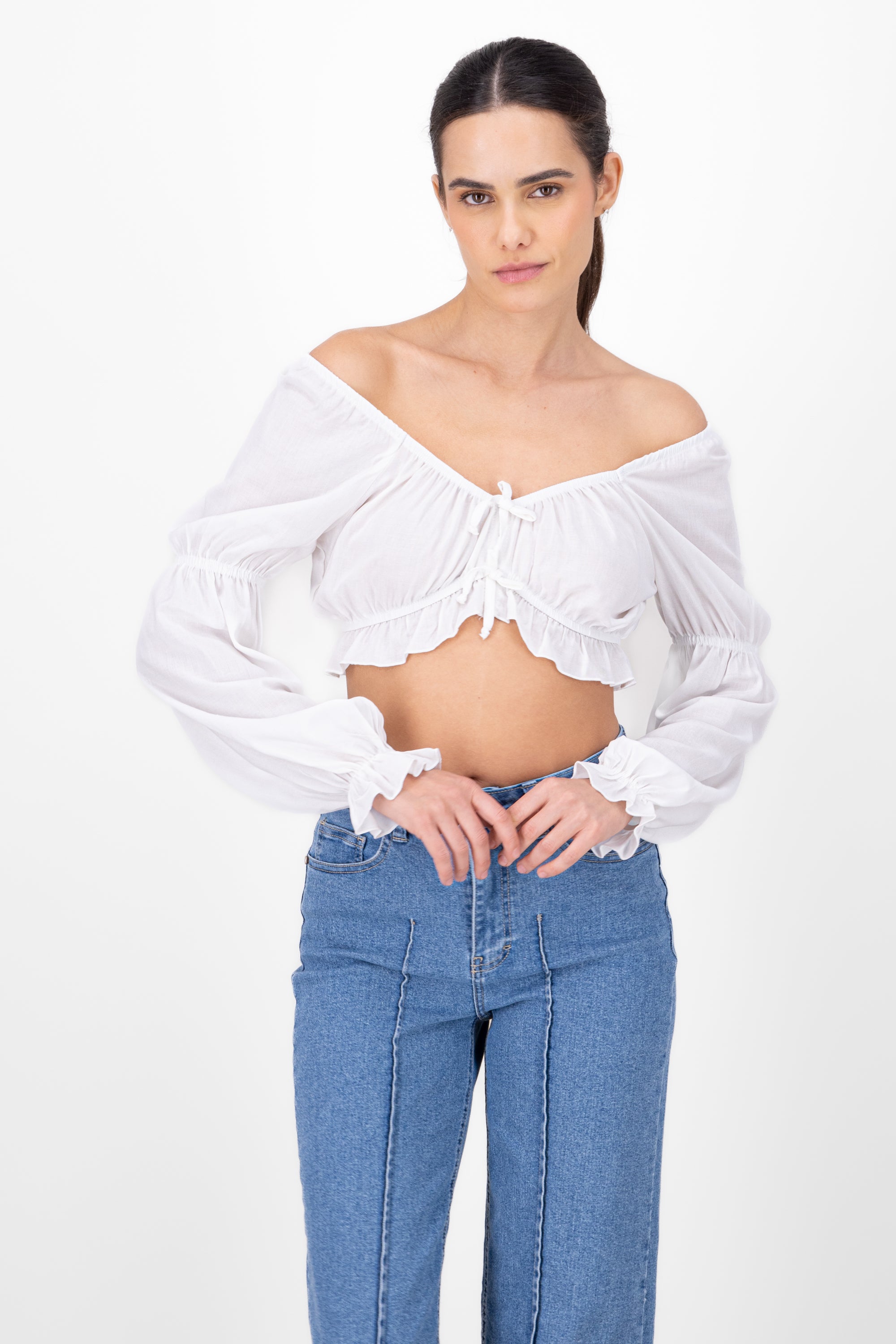 Blusa moños detalle mangas BLANCO