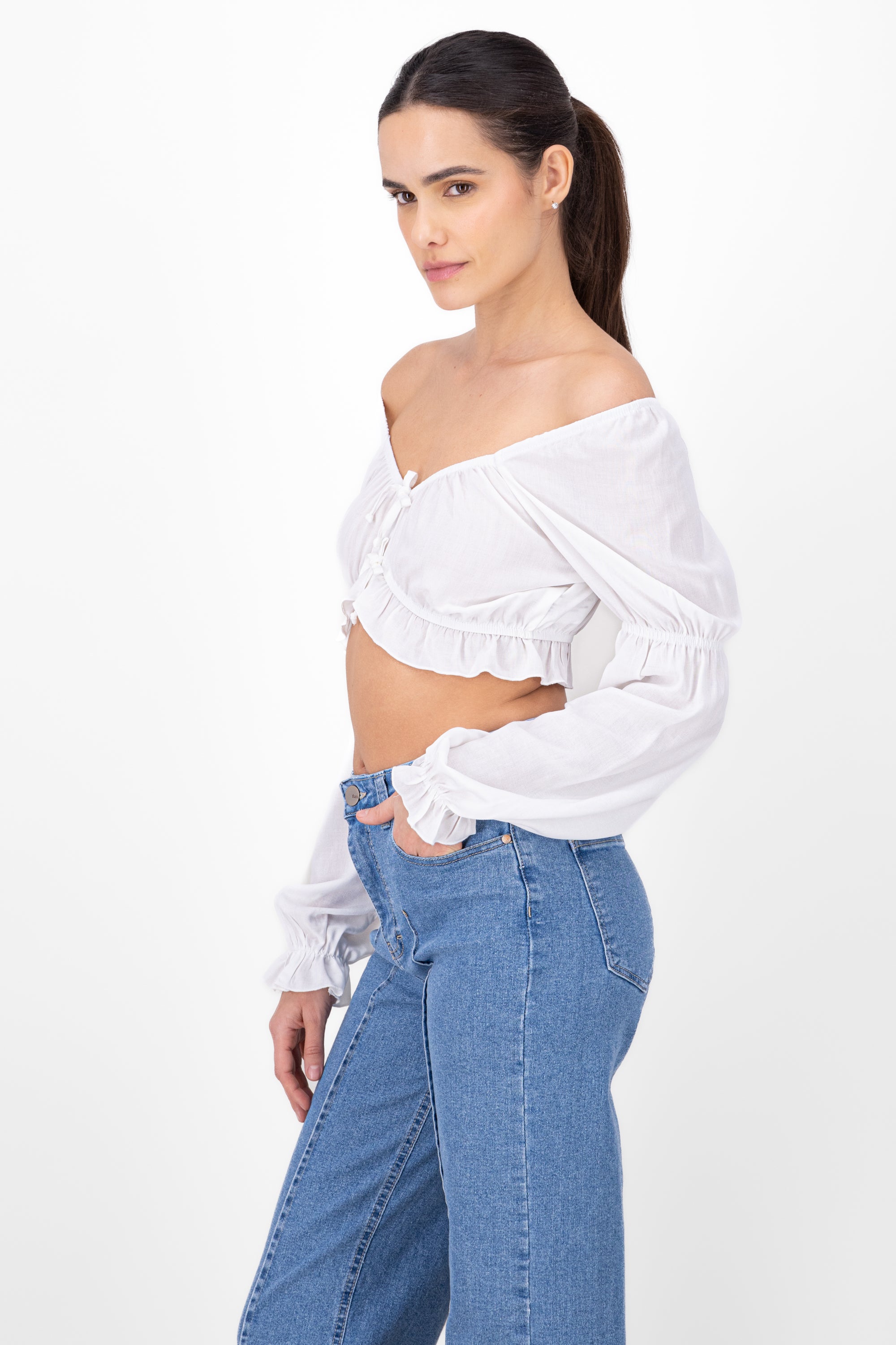 Blusa moños detalle mangas BLANCO