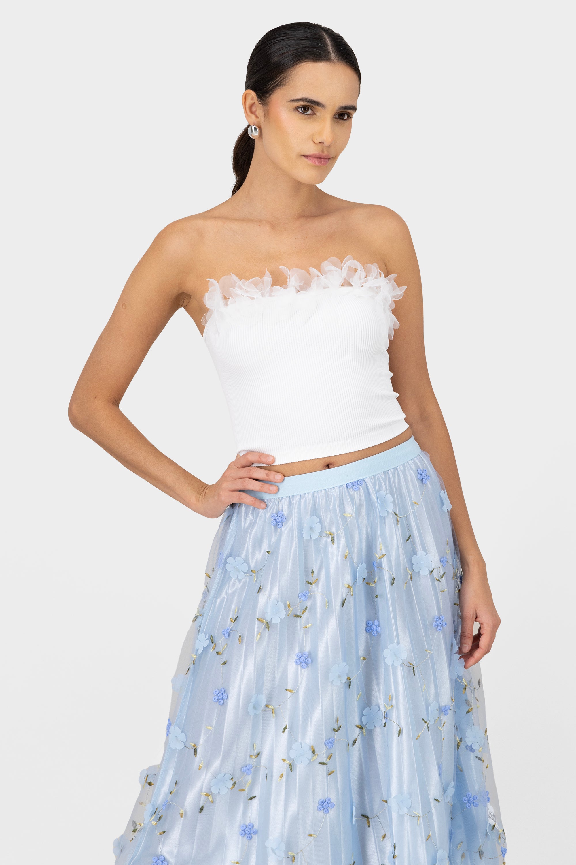 Top Seamless in Flower Detail WHITE