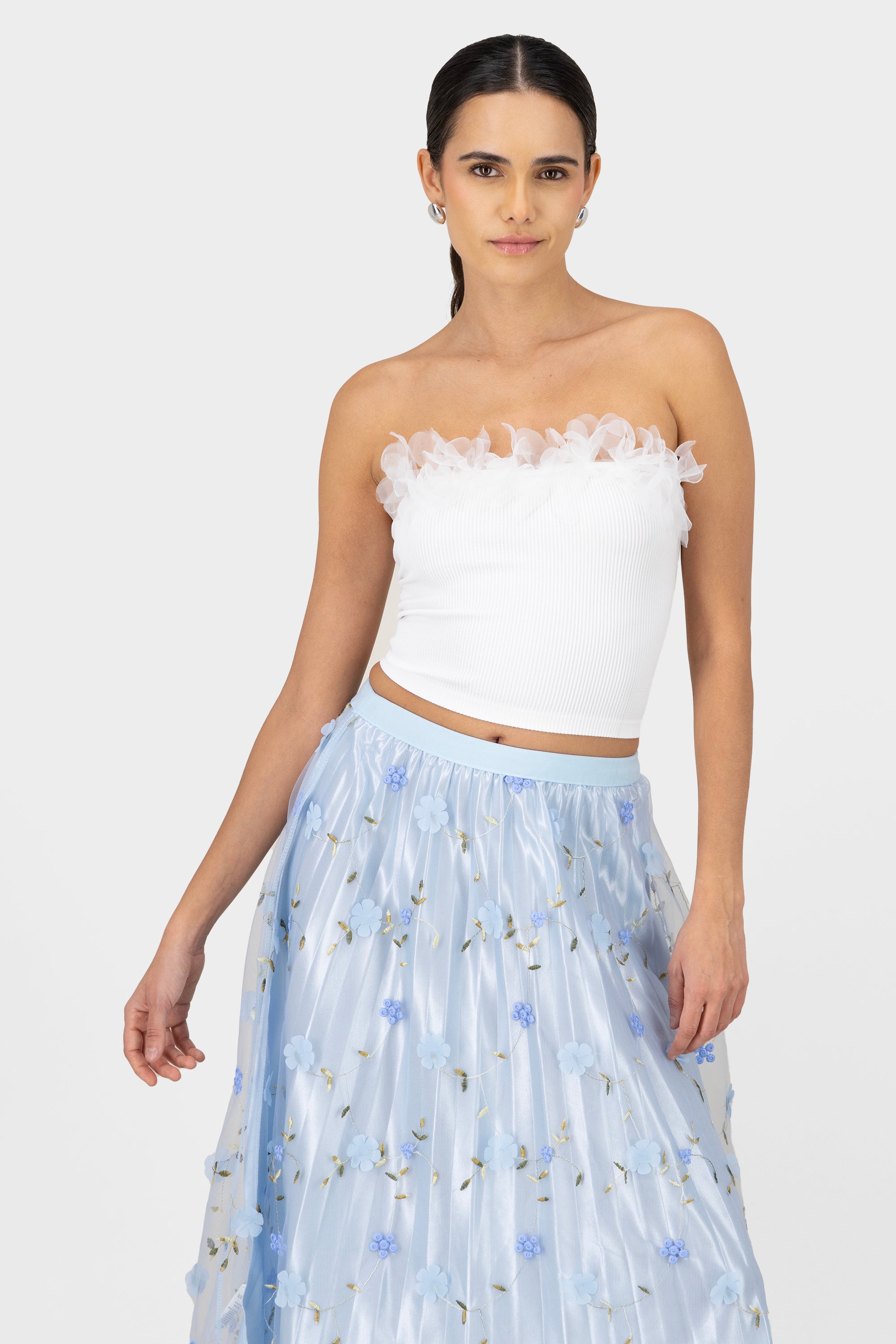 Top Seamless in Flower Detail WHITE