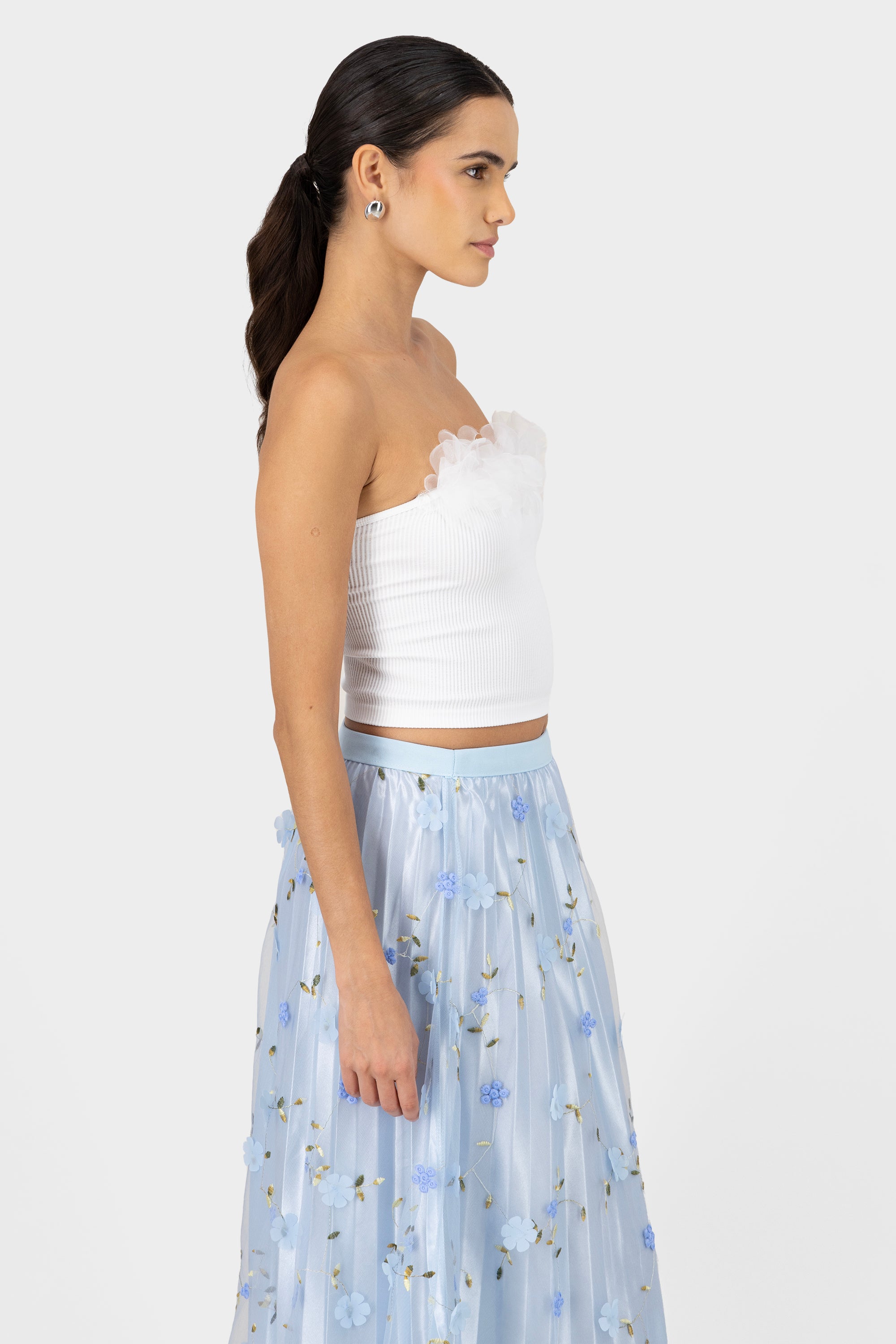 Top Seamless in Flower Detail WHITE