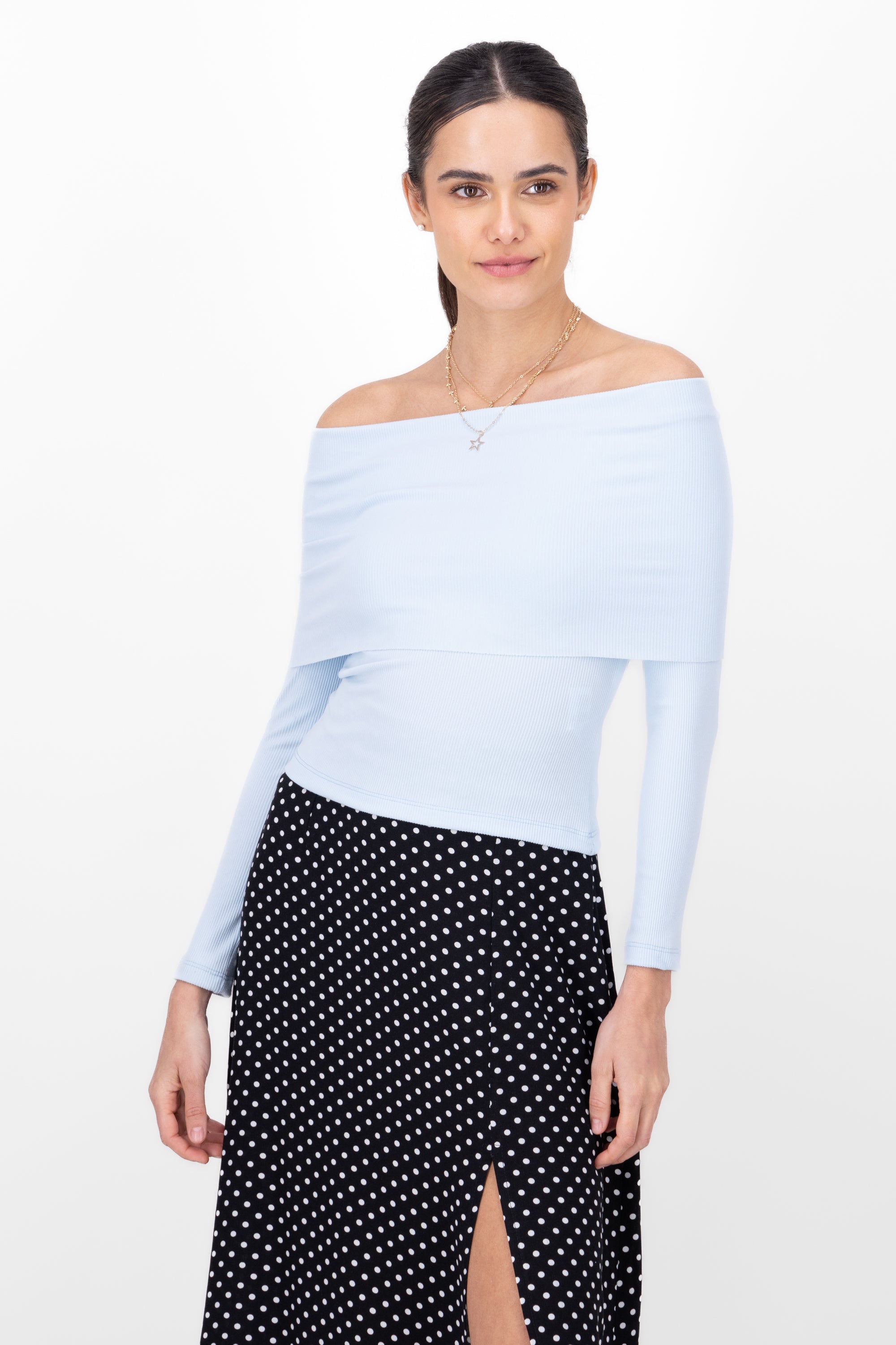 Top rib off shoulder AZUL PASTEL