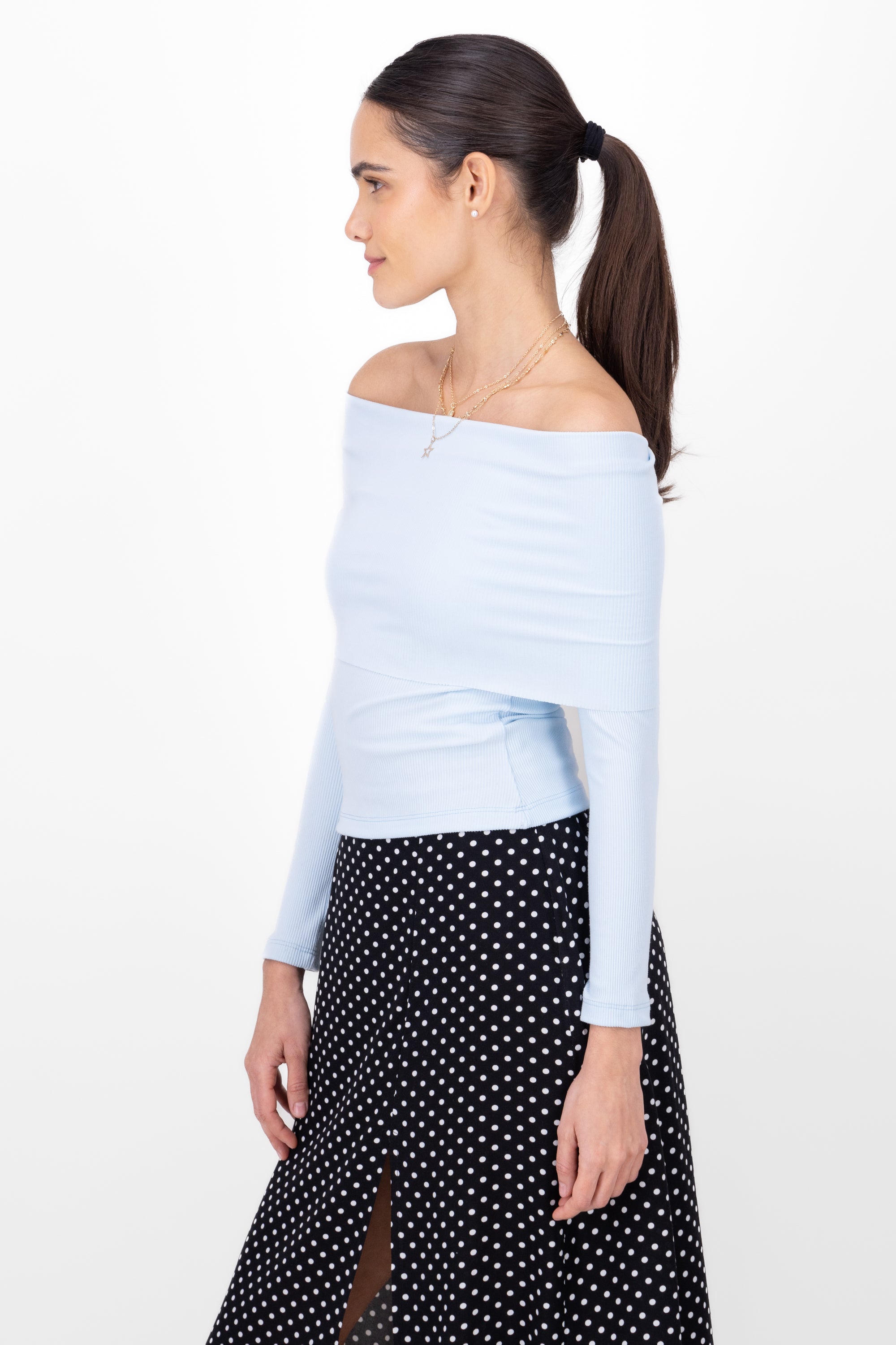 Top rib off shoulder AZUL PASTEL