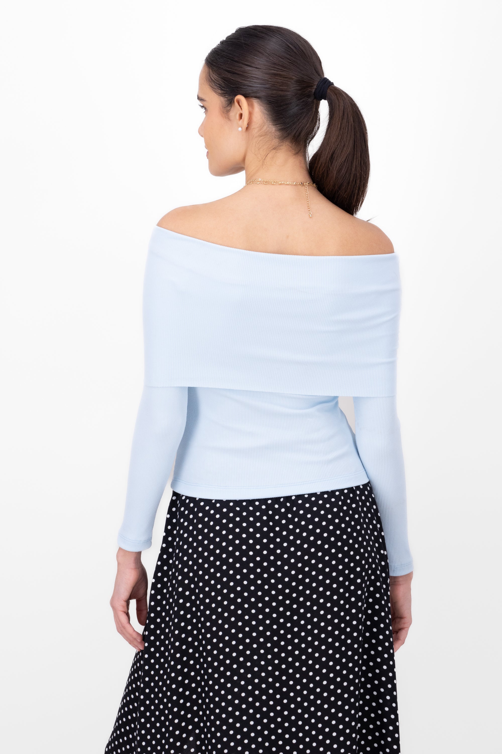 Top rib off shoulder AZUL PASTEL