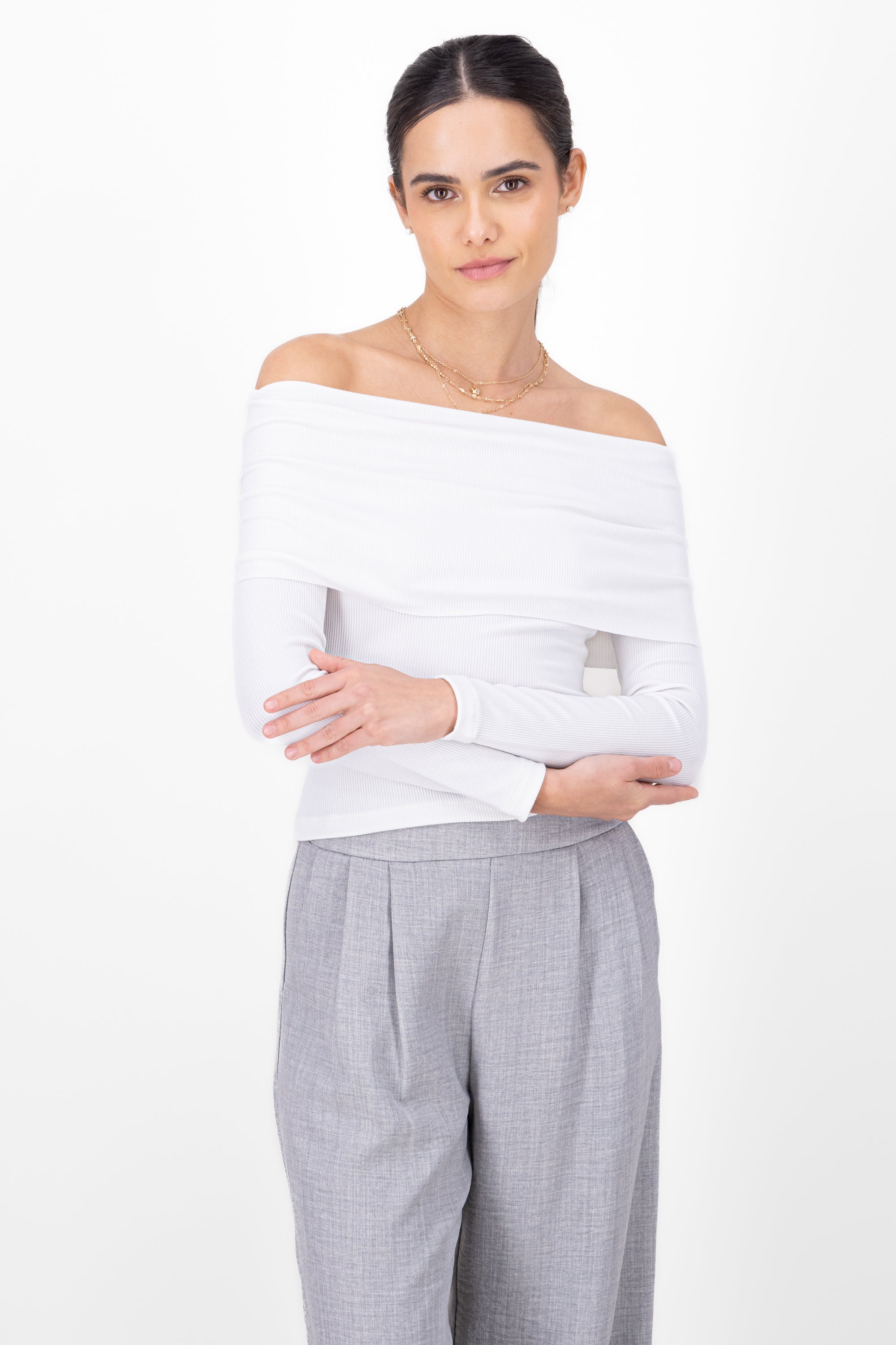 Top rib off shoulder BLANCO