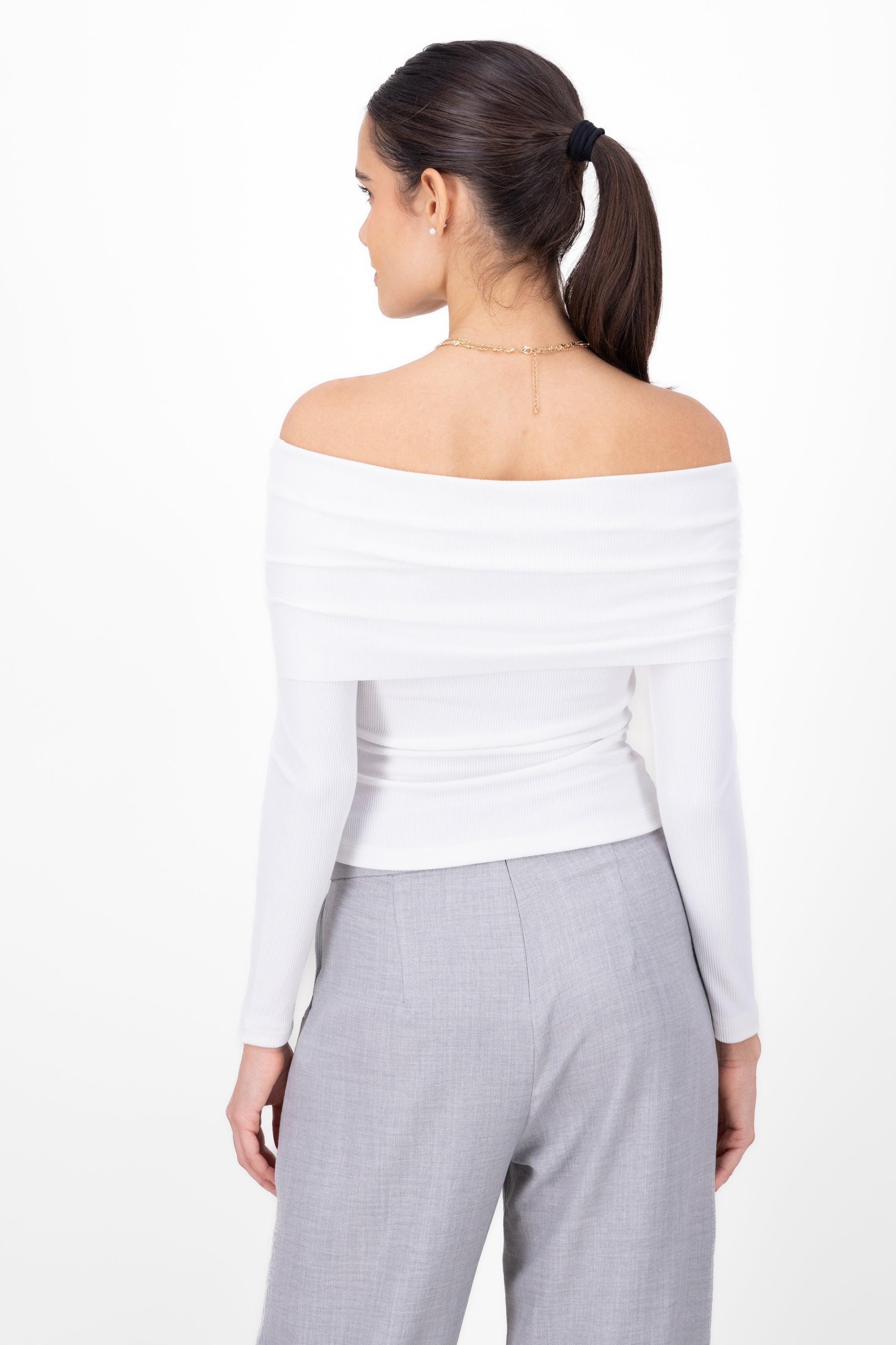 Top rib off shoulder BLANCO