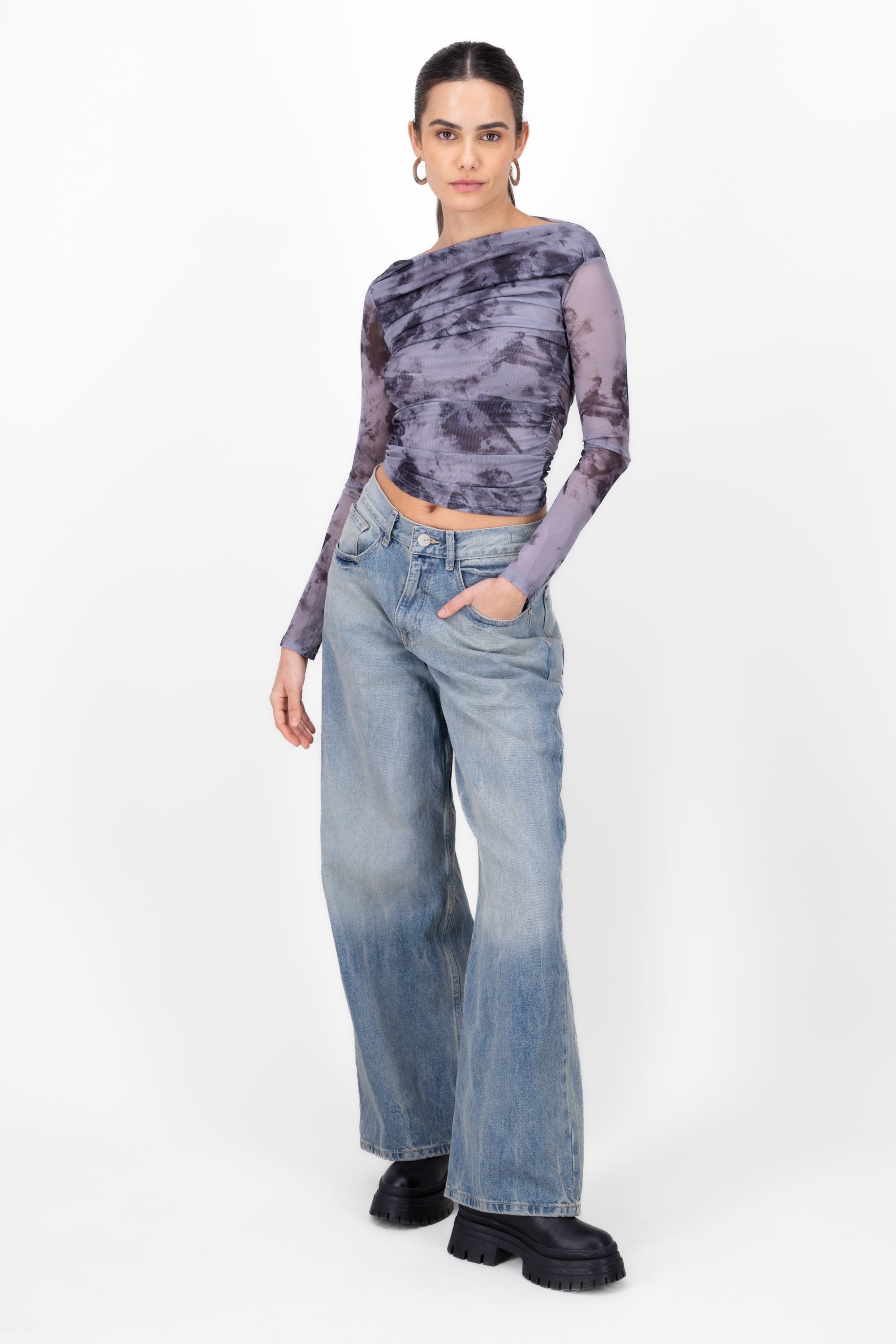 Wide leg jeans with ink ACID WASH