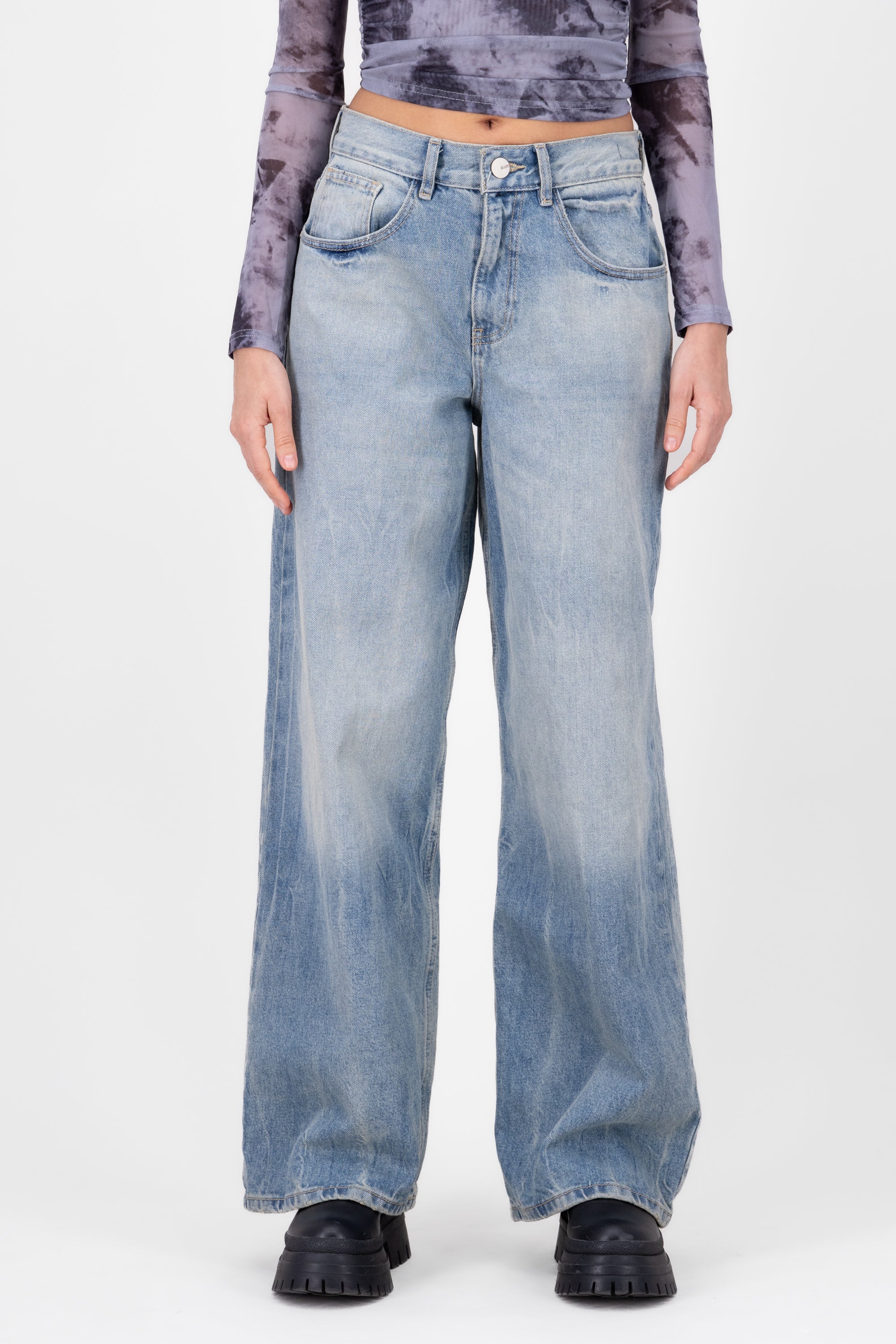 Wide leg jeans with ink ACID WASH