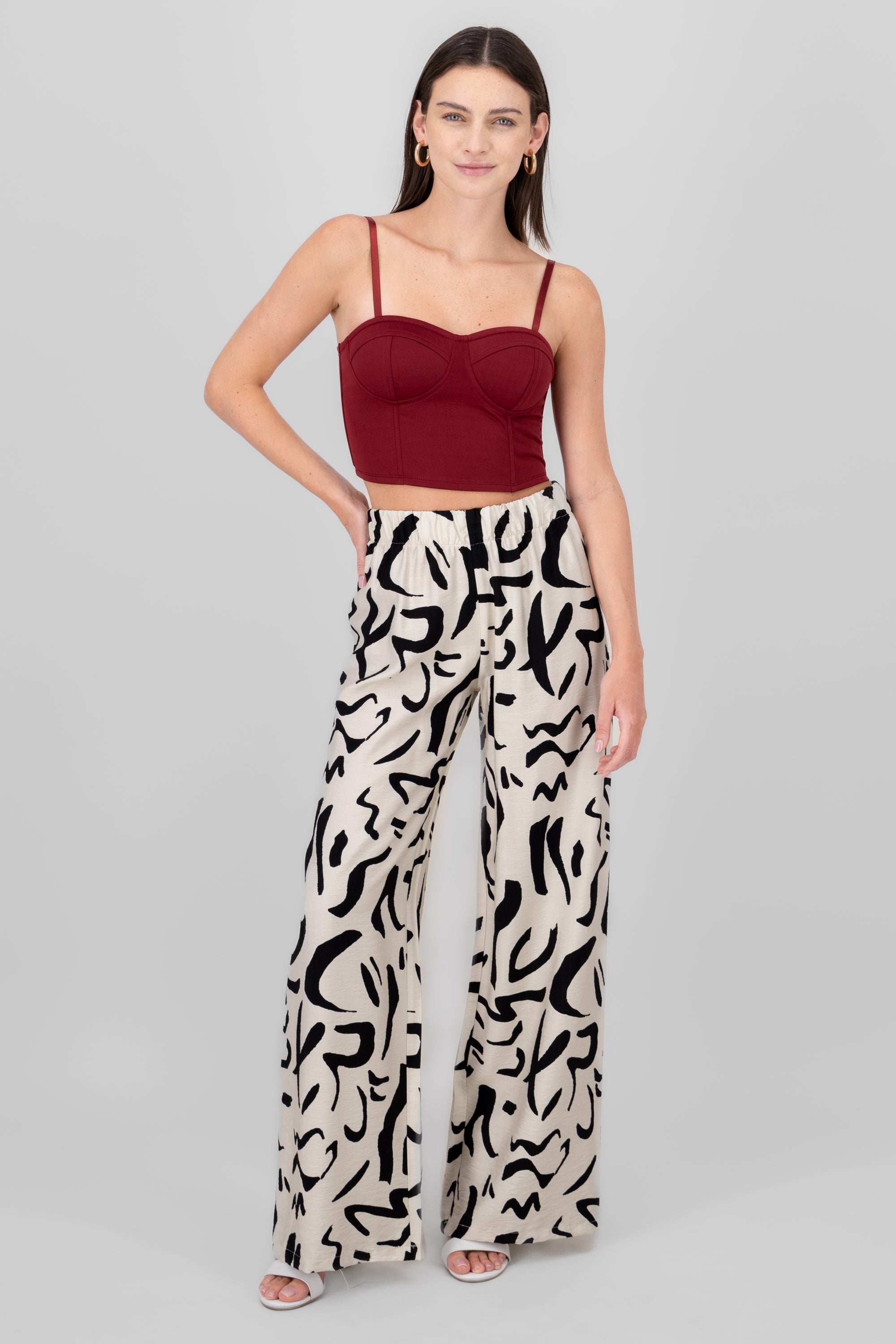 Pantalon fluido detalle estampado BLANCO COMBO