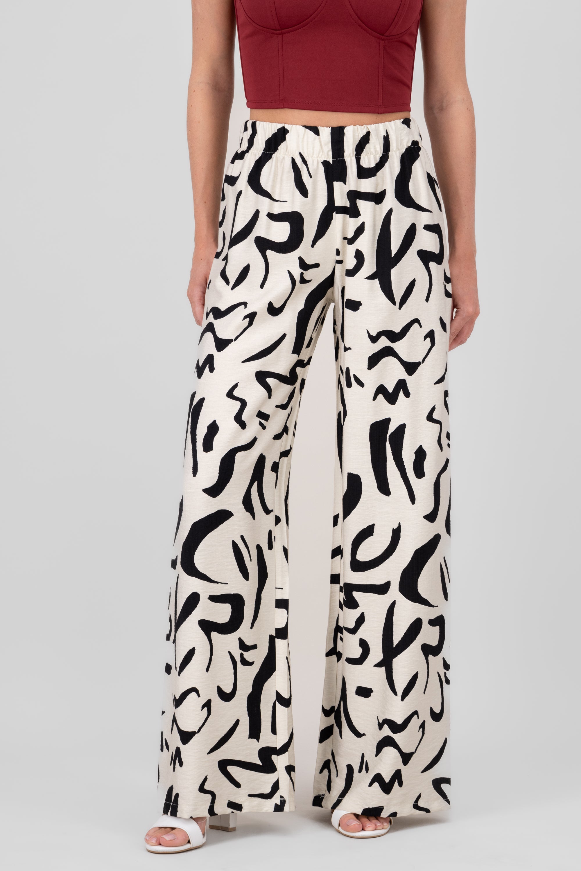 Pantalon fluido detalle estampado BLANCO COMBO