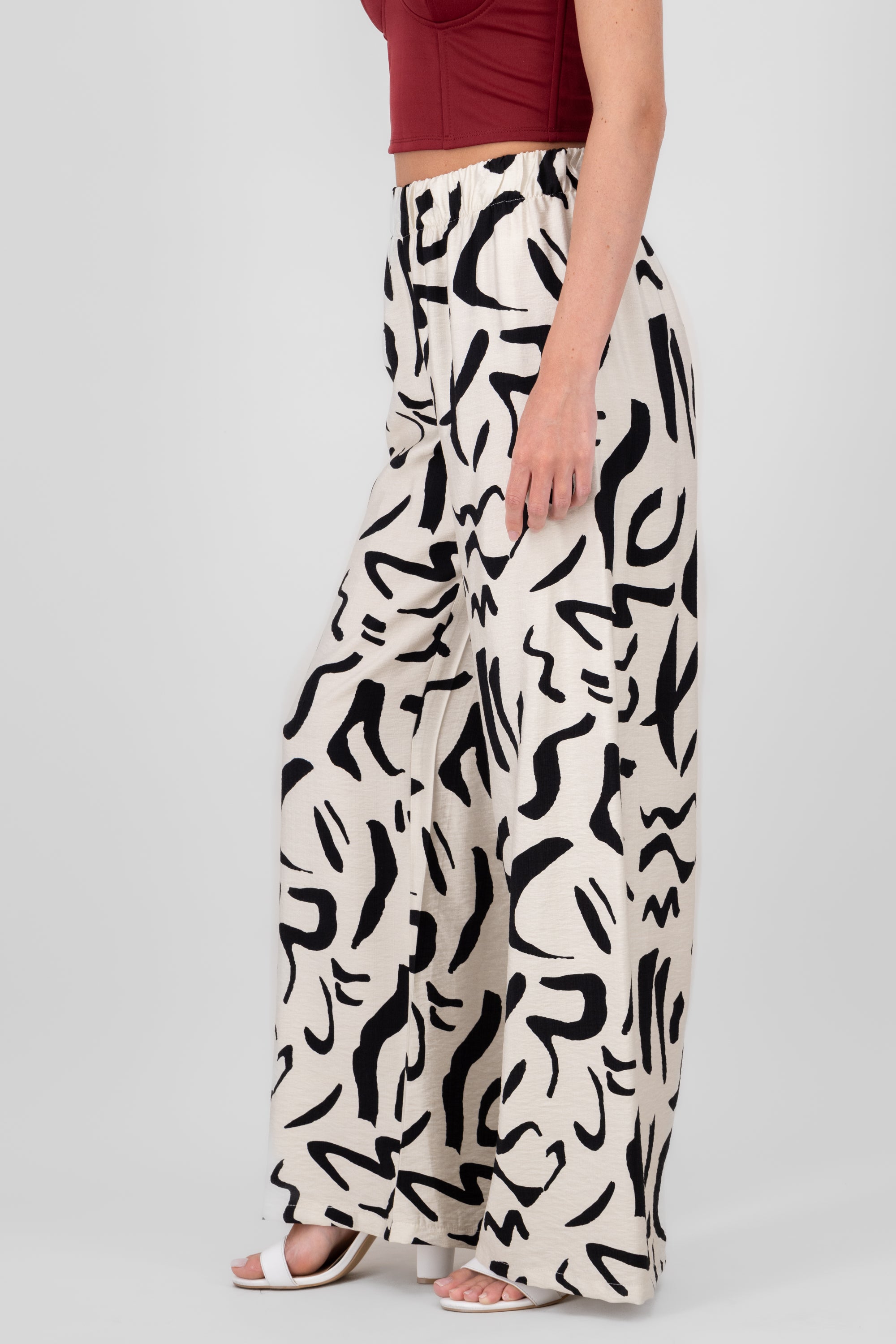 Pantalon fluido detalle estampado BLANCO COMBO