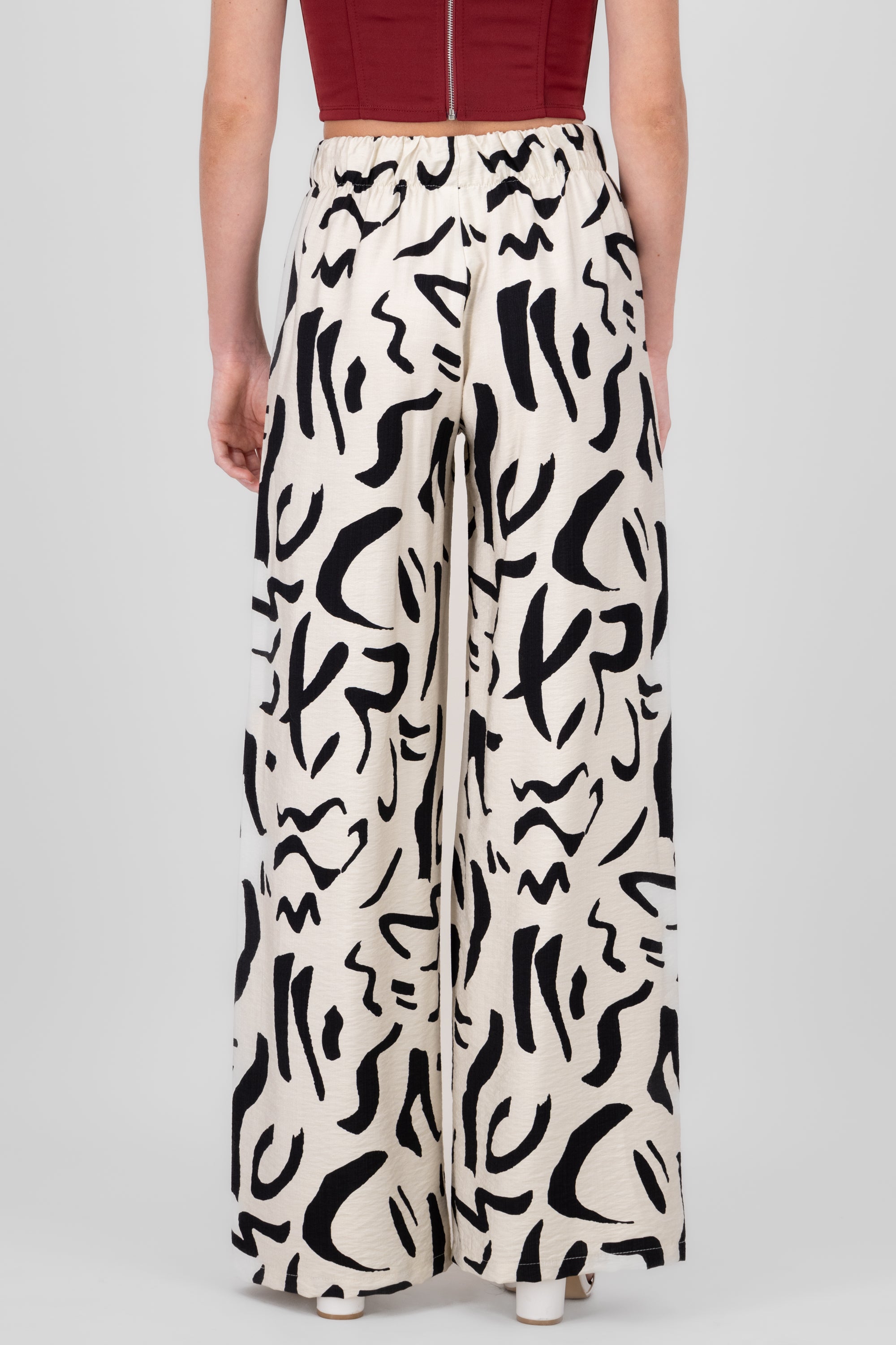 Pantalon fluido detalle estampado BLANCO COMBO