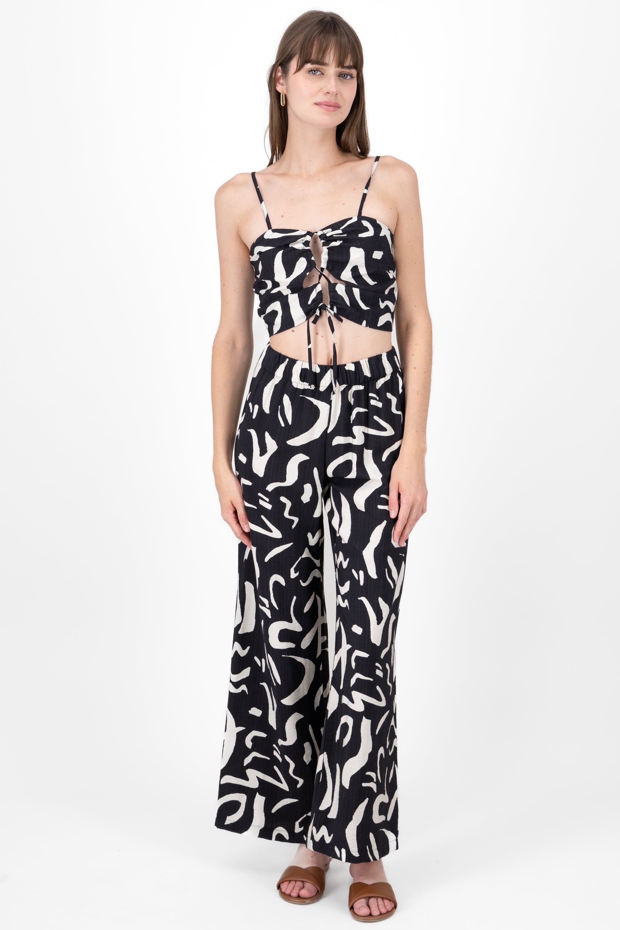 Pantalon fluido detalle estampado NEGRO COMBO