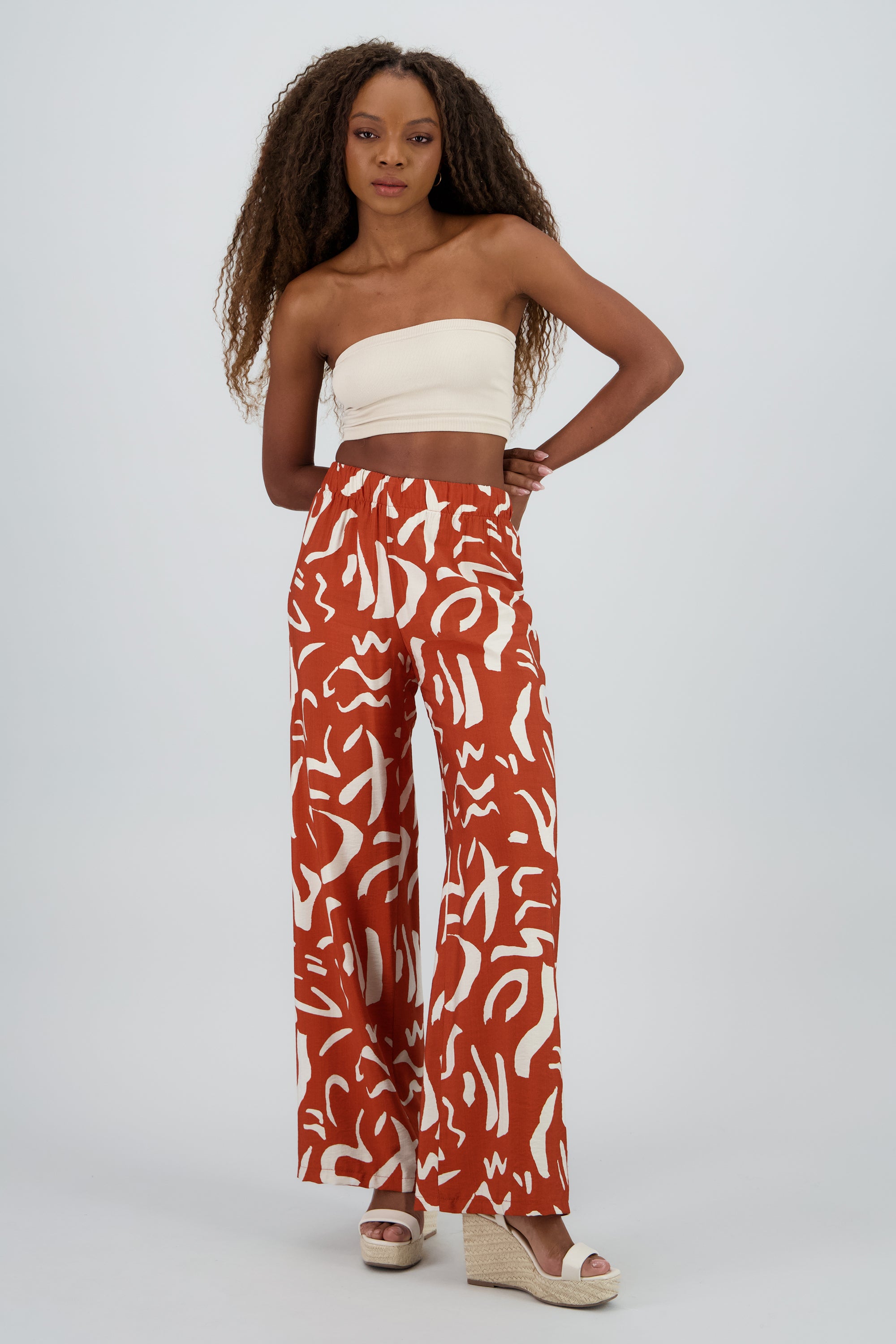 Pantalon fluido detalle estampado LADRILLO