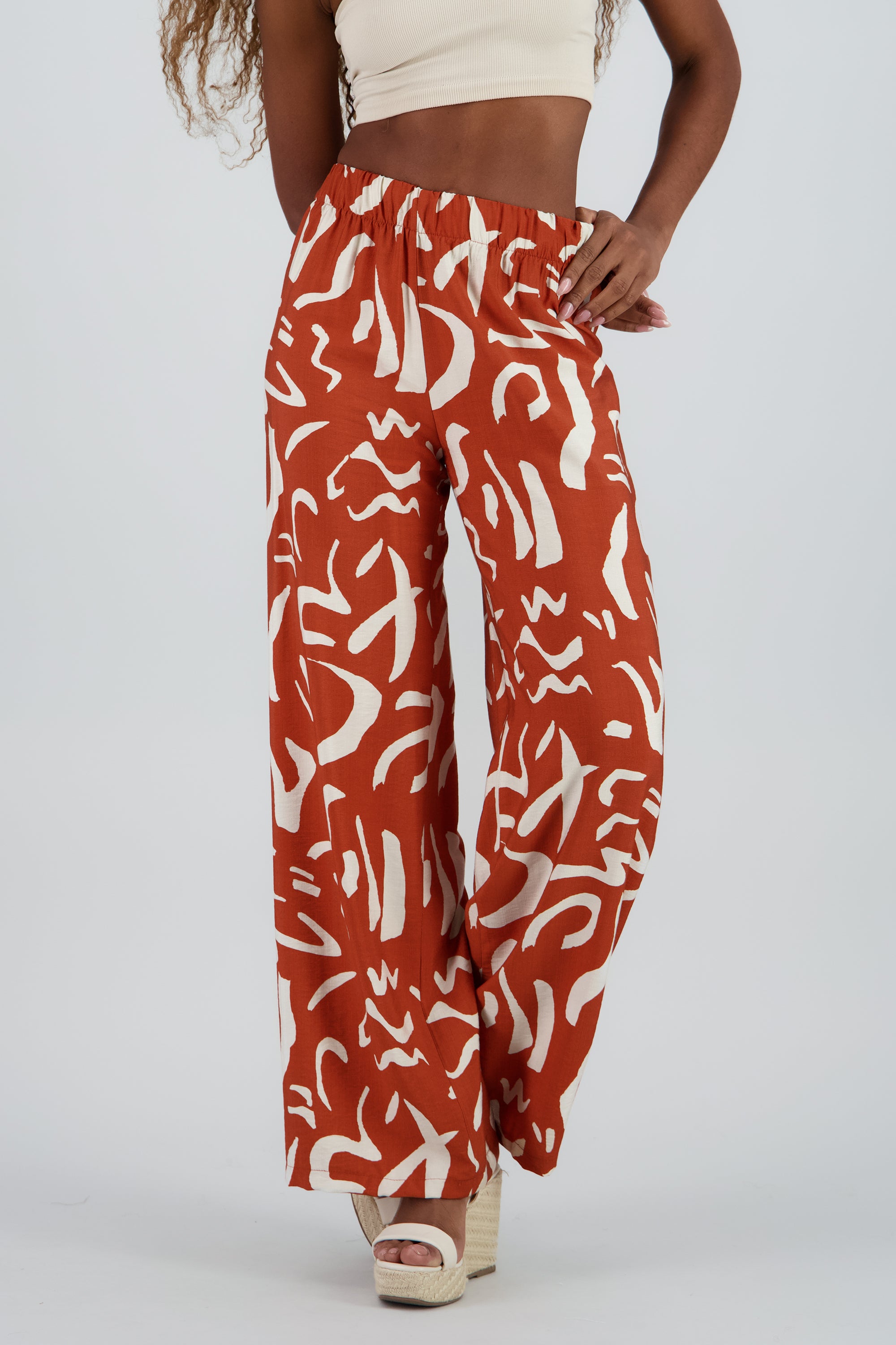 Pantalon fluido detalle estampado LADRILLO