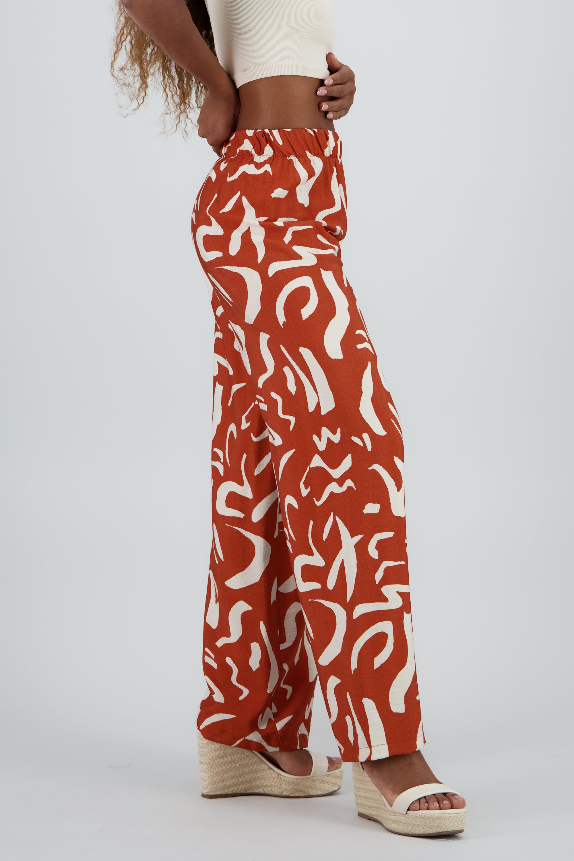 Pantalon fluido detalle estampado LADRILLO